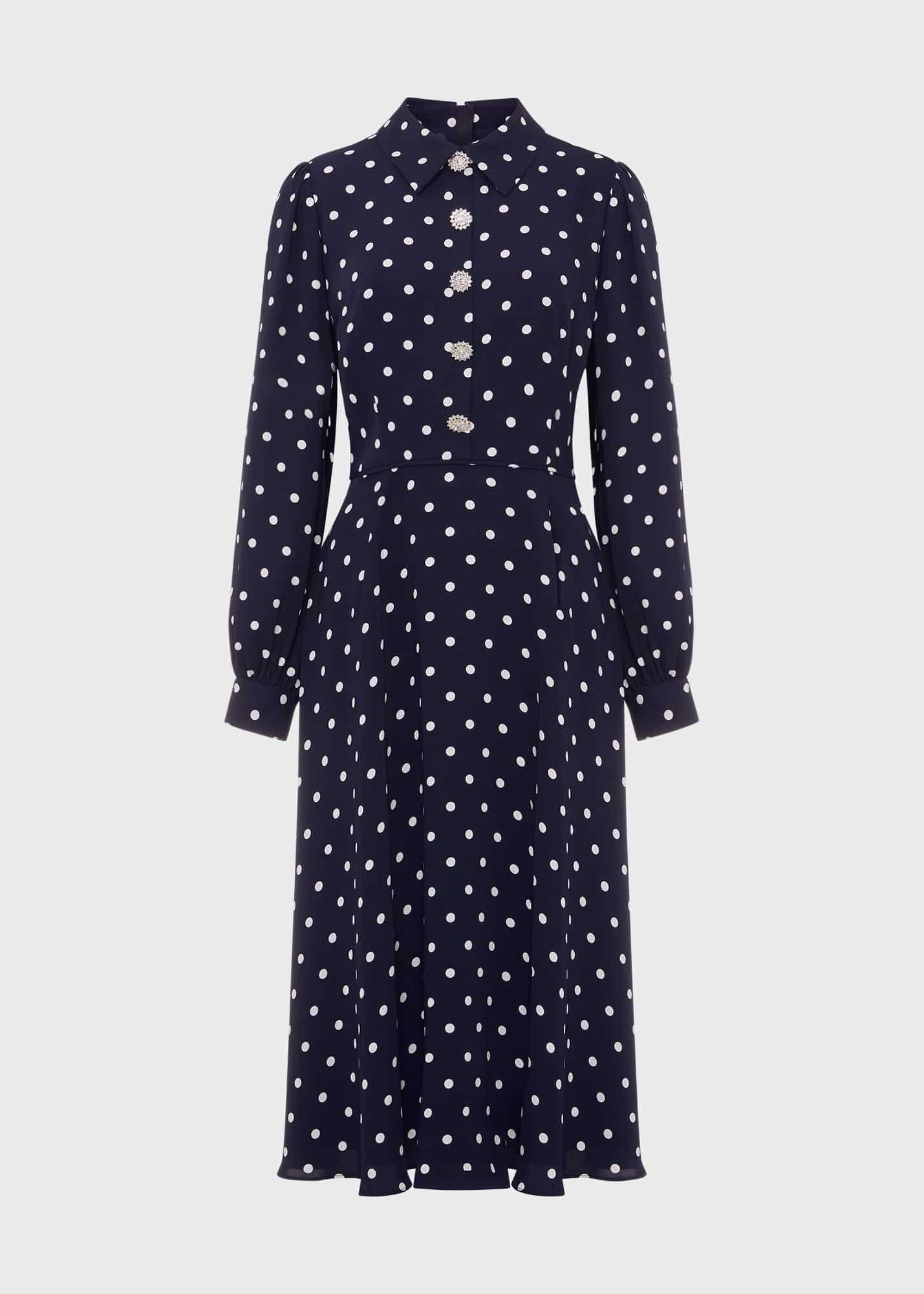 Ayla Spot Fit And Flare Dress, Navy Ivory, hi-res