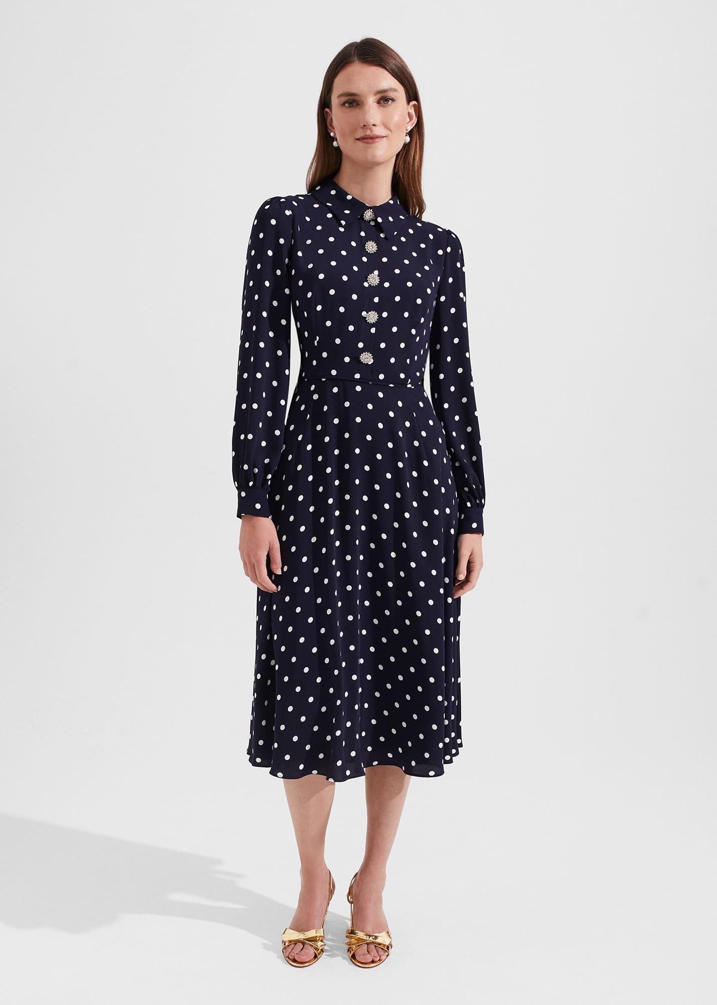 Ayla Spot Fit And Flare Dress, Navy Ivory, hi-res