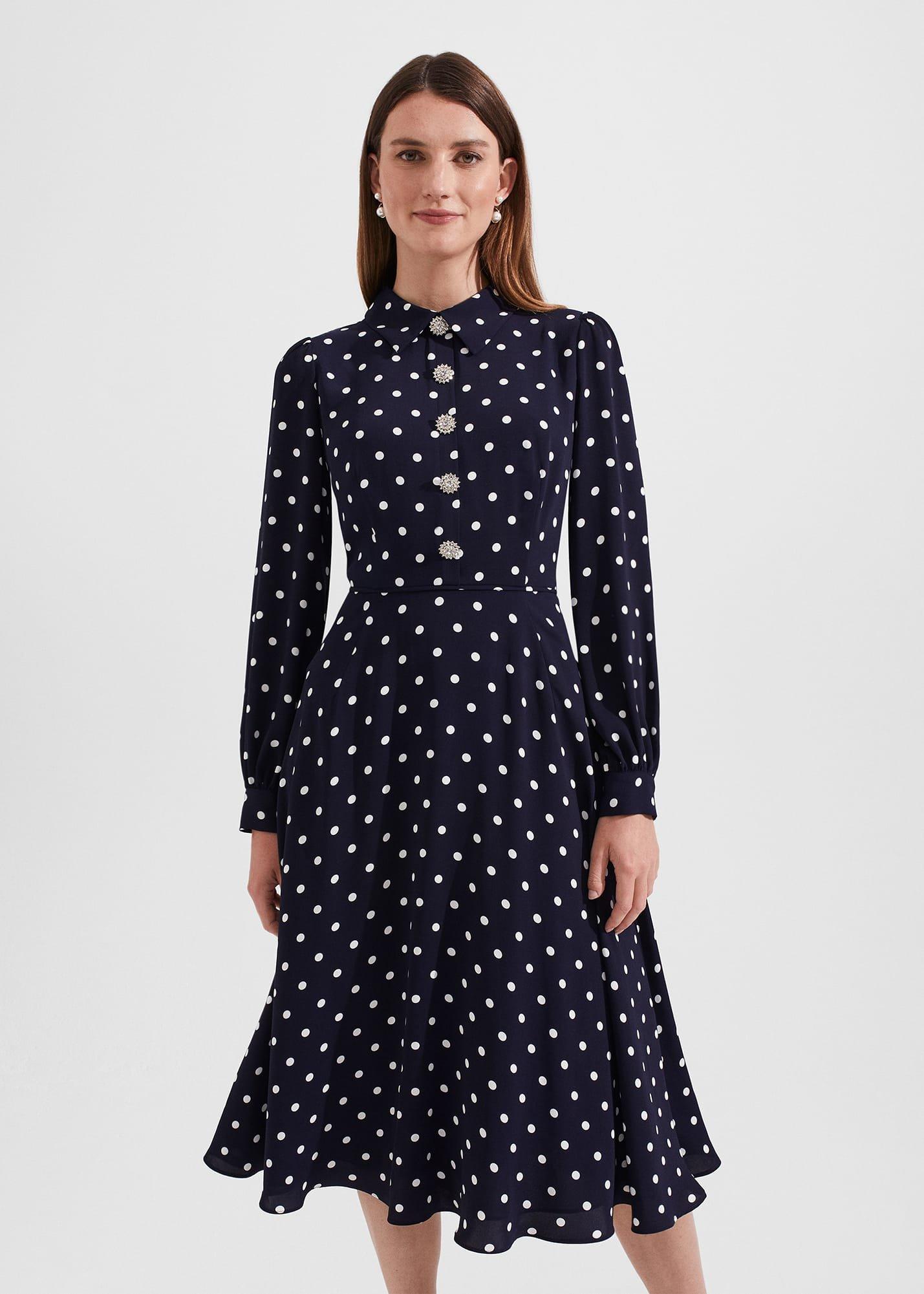 Ayla Spot Fit And Flare Dress, Navy Ivory, hi-res