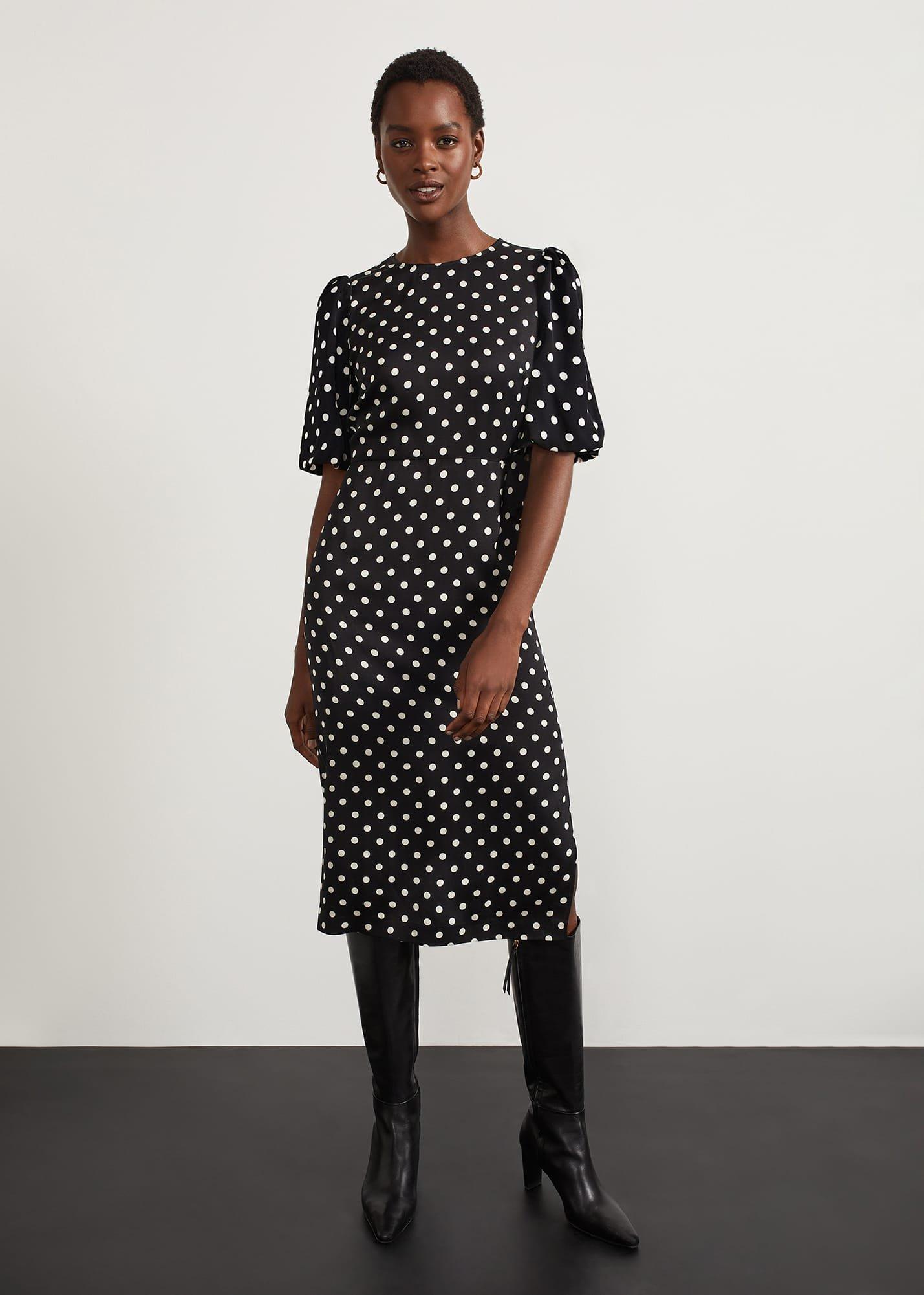 Charlton Spot Dress, Black Cream, hi-res
