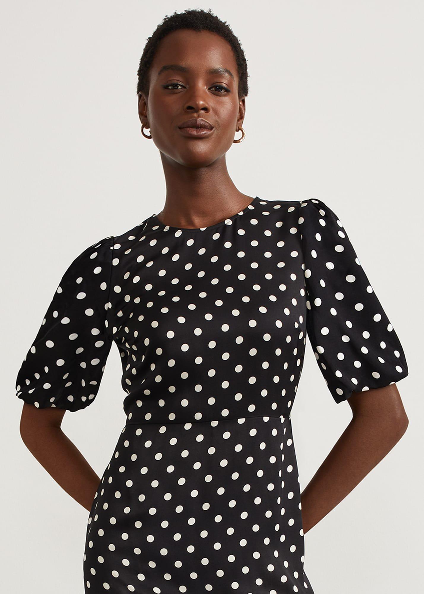 Charlton Spot Dress, Black Cream, hi-res