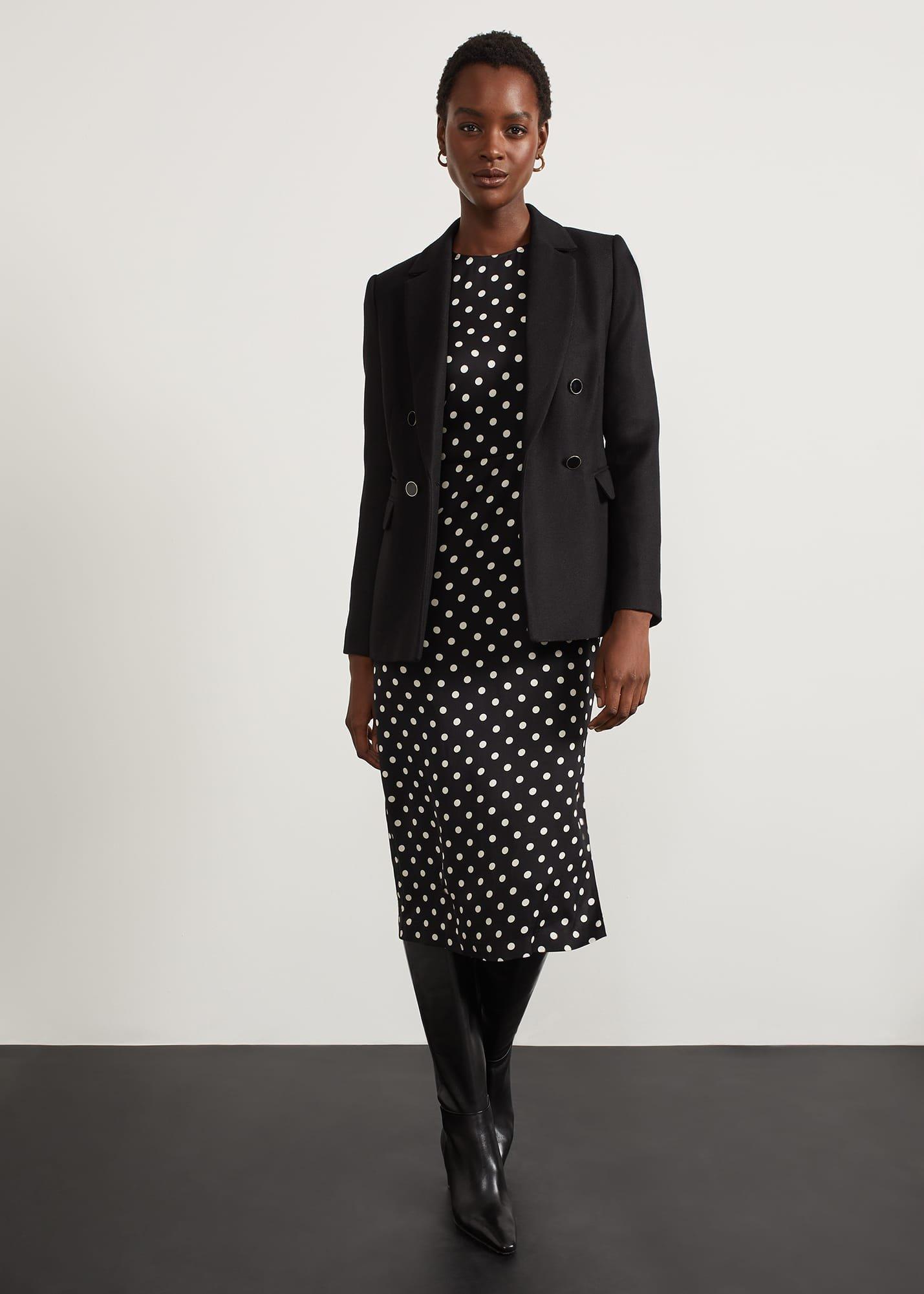 Charlton Spot Dress, Black Cream, hi-res