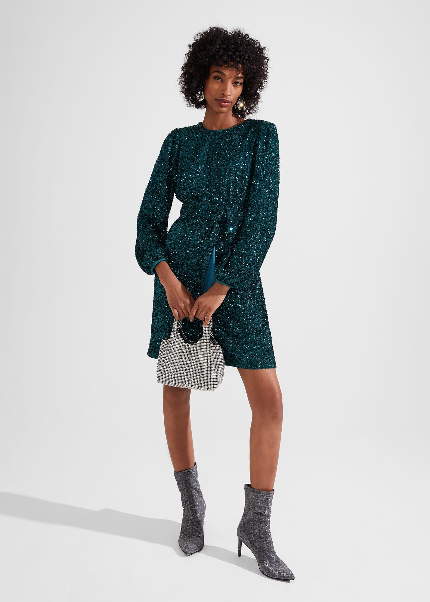 Bette Sequin Dress, Evergreen, hi-res
