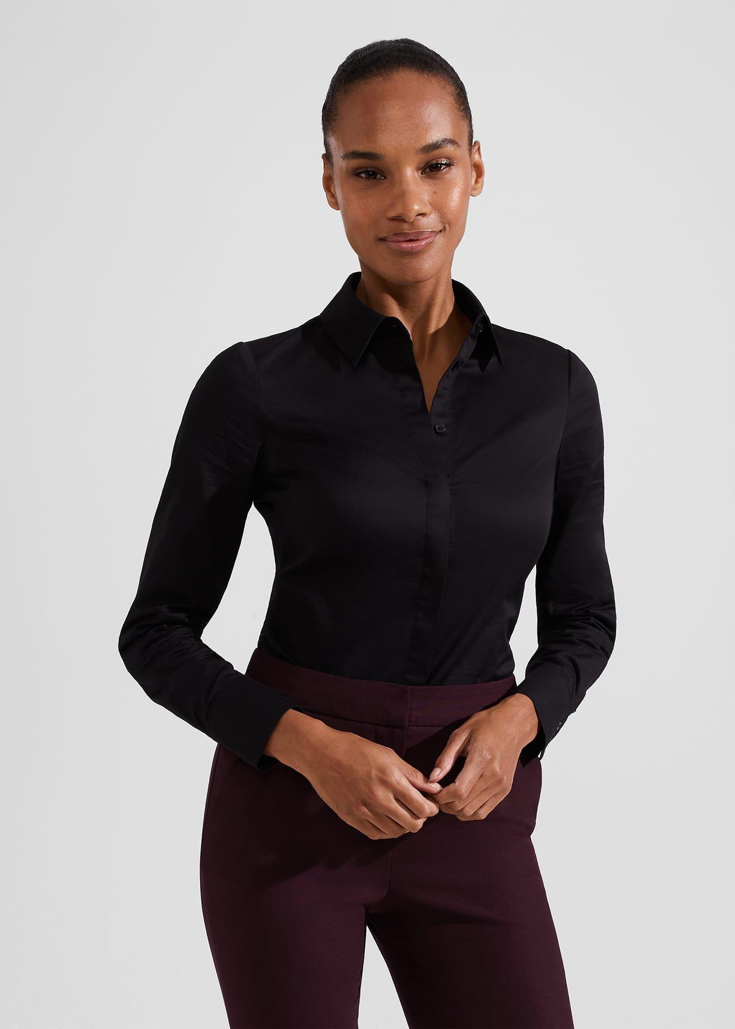 Victoria Cotton Shirt, Black, hi-res