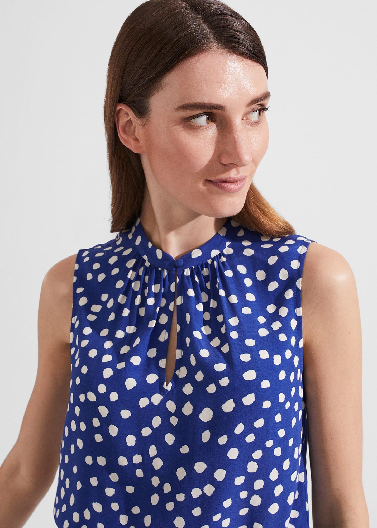 Heidi Spot Top, Deep Blue Cream, hi-res