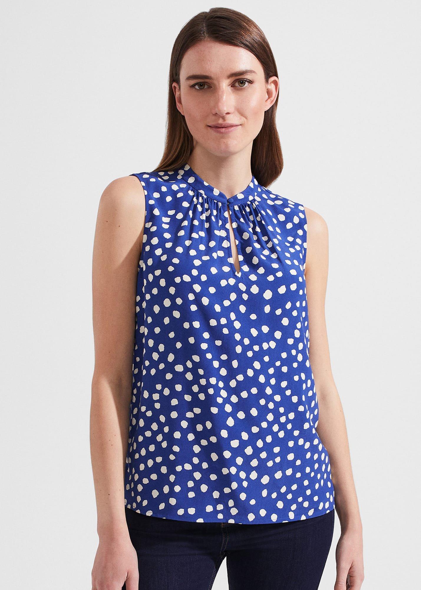 Heidi Spot Top, Deep Blue Cream, hi-res