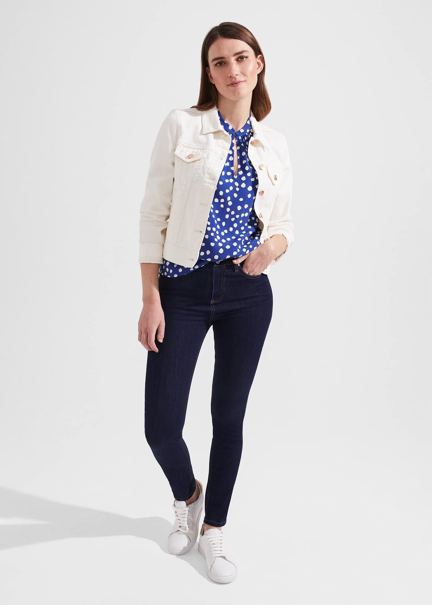 Heidi Spot Top, Deep Blue Cream, hi-res