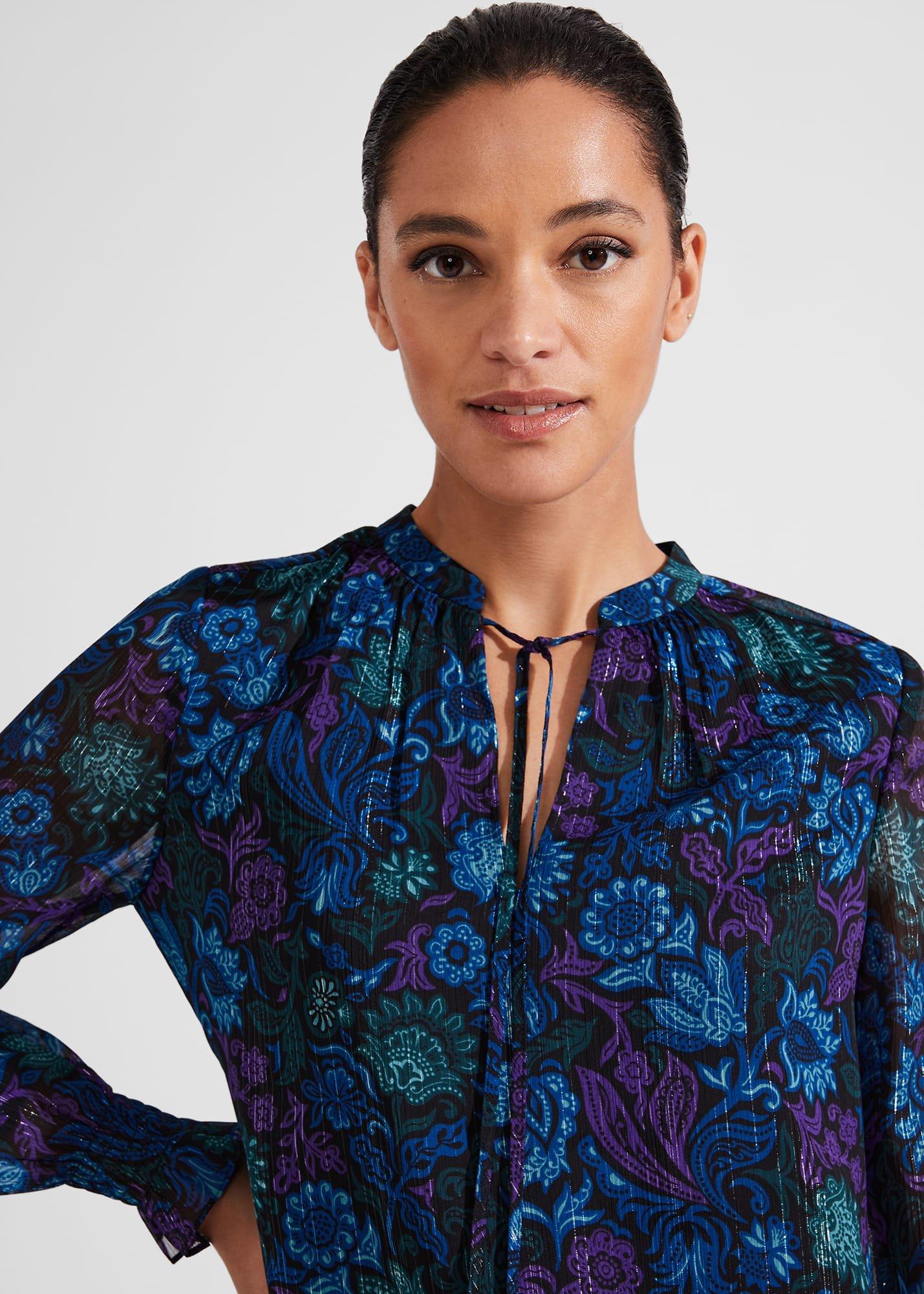 Aisha Lurex Blouse, Black Multi, hi-res