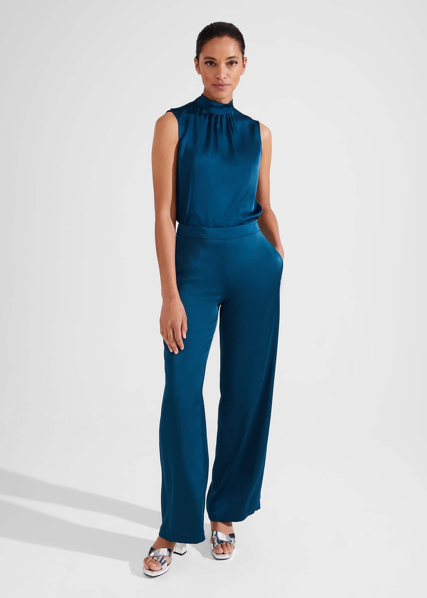 Eren Satin Blouse, Steel Blue, hi-res