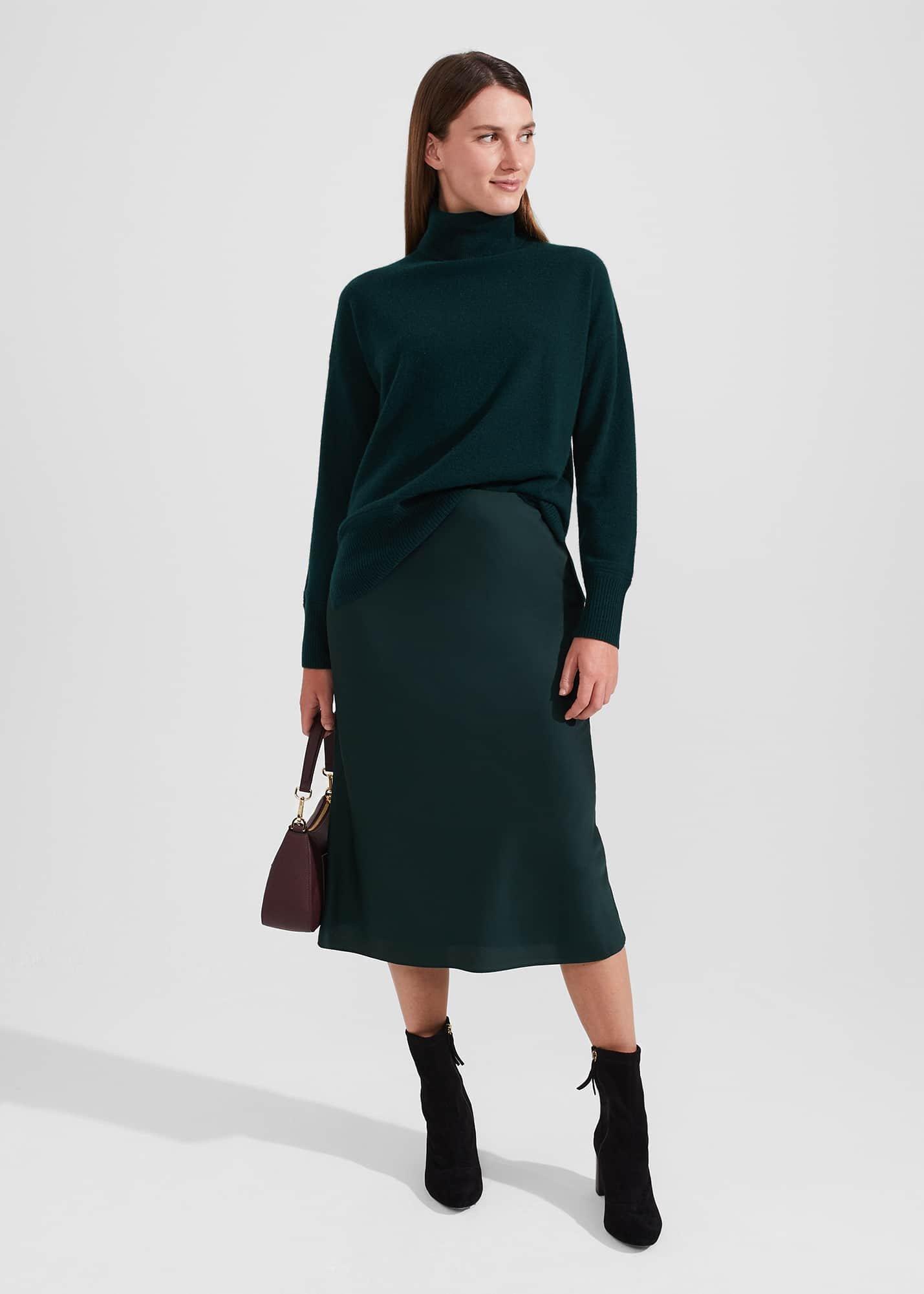 Jas Satin Skirt, Hawthorn Green, hi-res