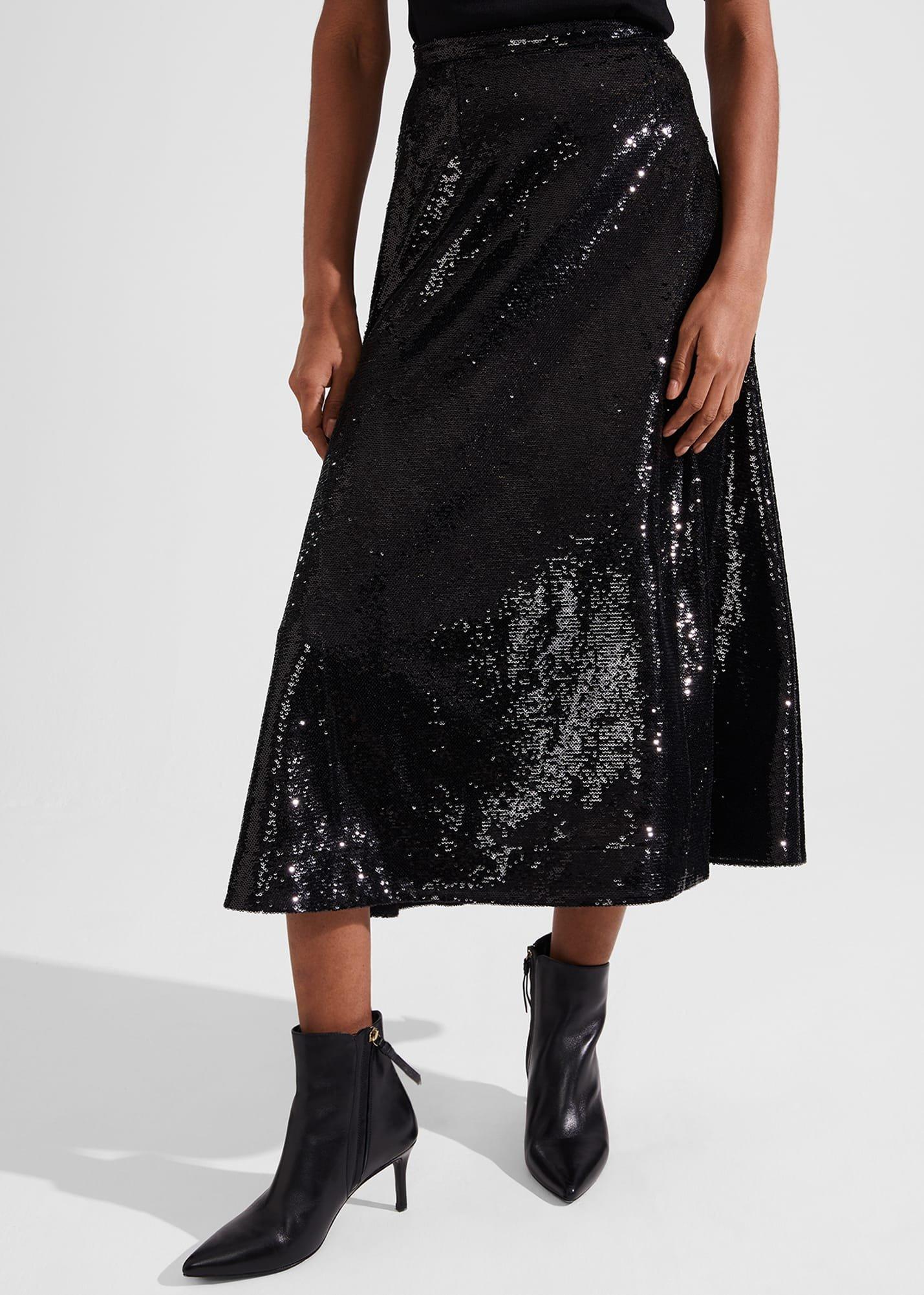 Greta Sequin Skirt, Black, hi-res
