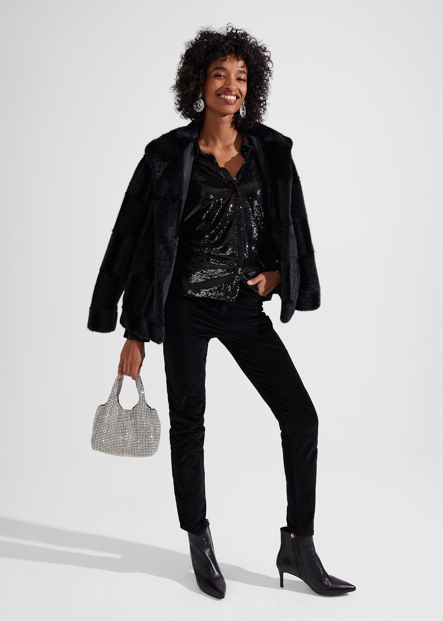 Gia Velvet Skinny Jeans, Black, hi-res