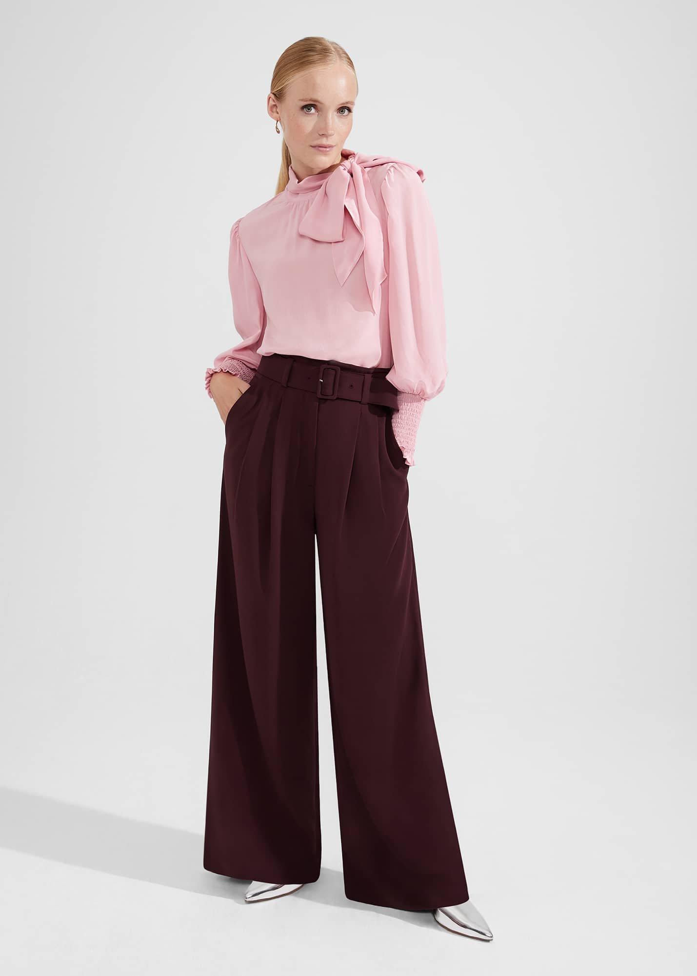 Hilary Wide Leg Trousers, Mahogany Red, hi-res