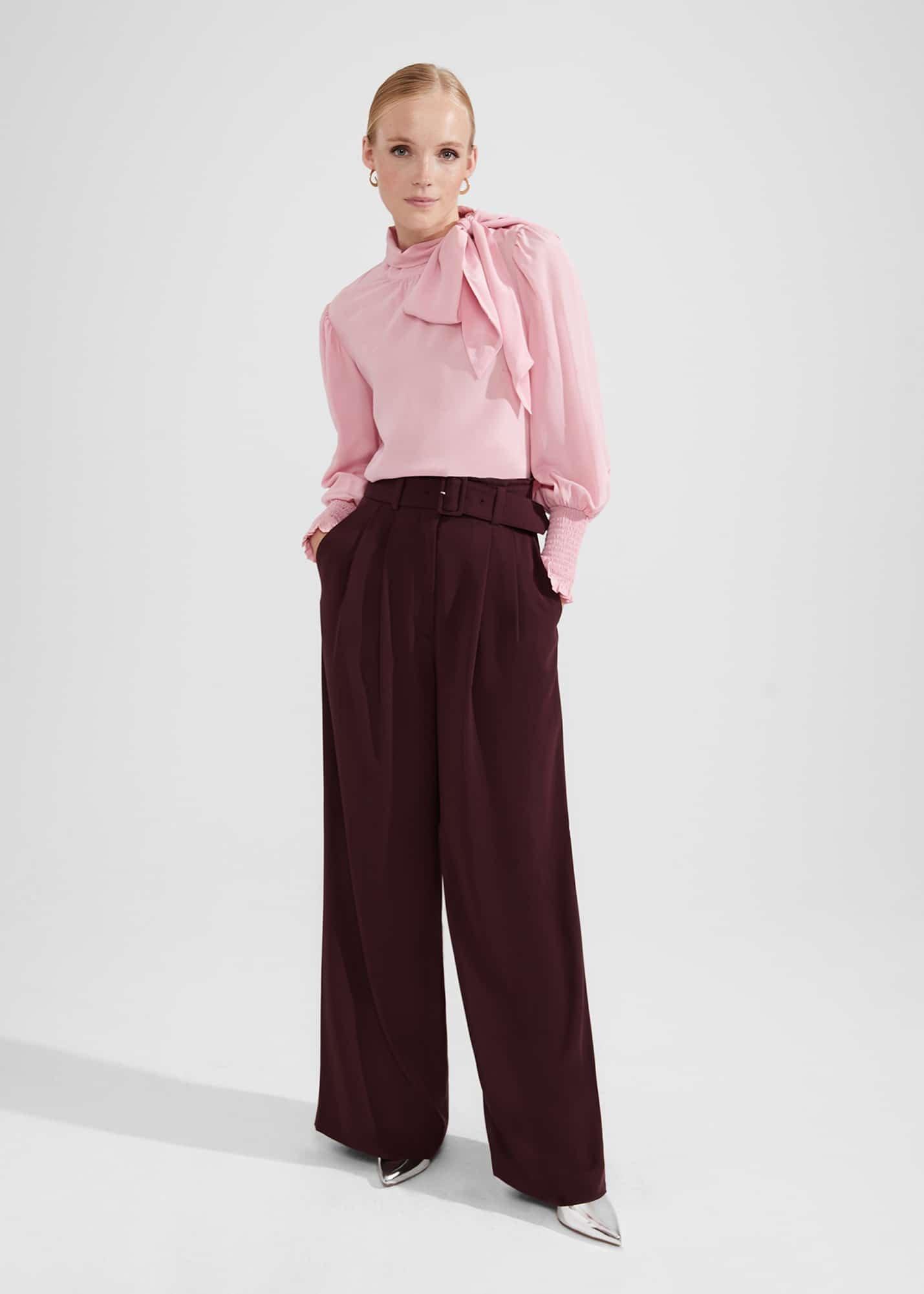 Hilary Wide Leg Trousers, Mahogany Red, hi-res
