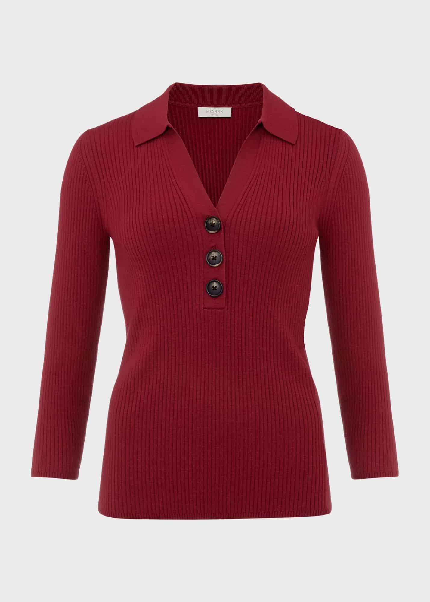 Edie Knitted Shirt, Rhubarb Red, hi-res