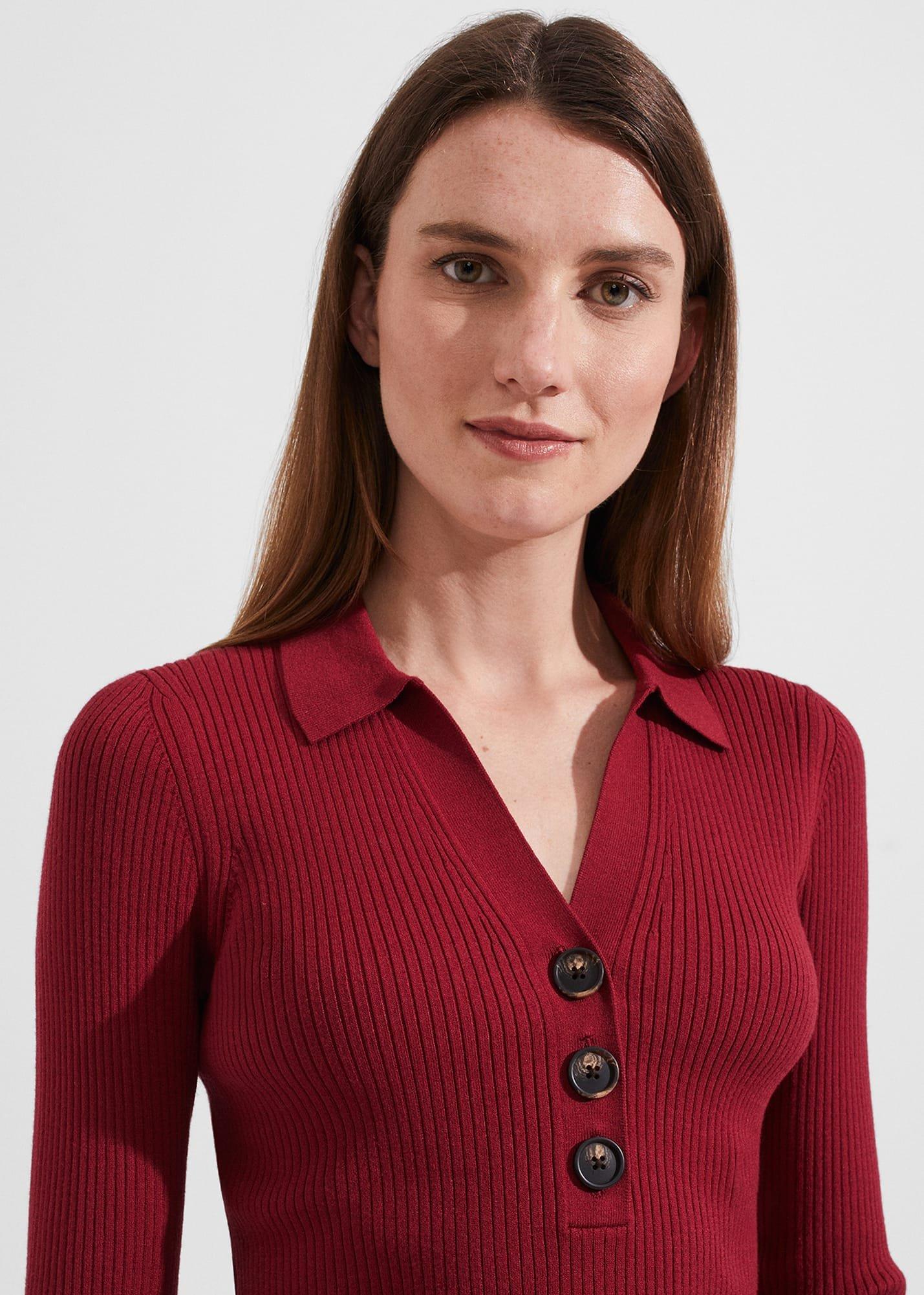 Edie Knitted Shirt, Rhubarb Red, hi-res