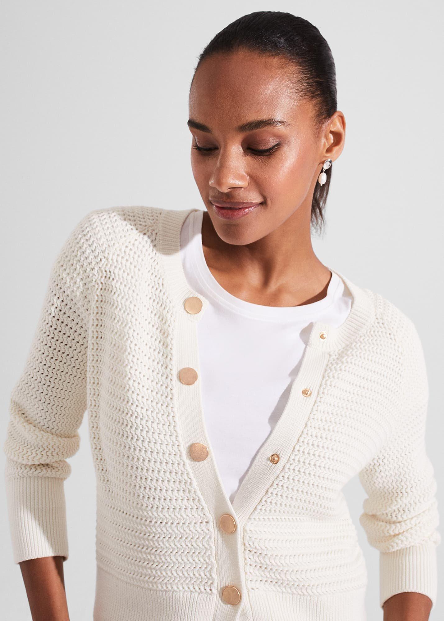 Florentina Cotton Cardigan, Ivory, hi-res