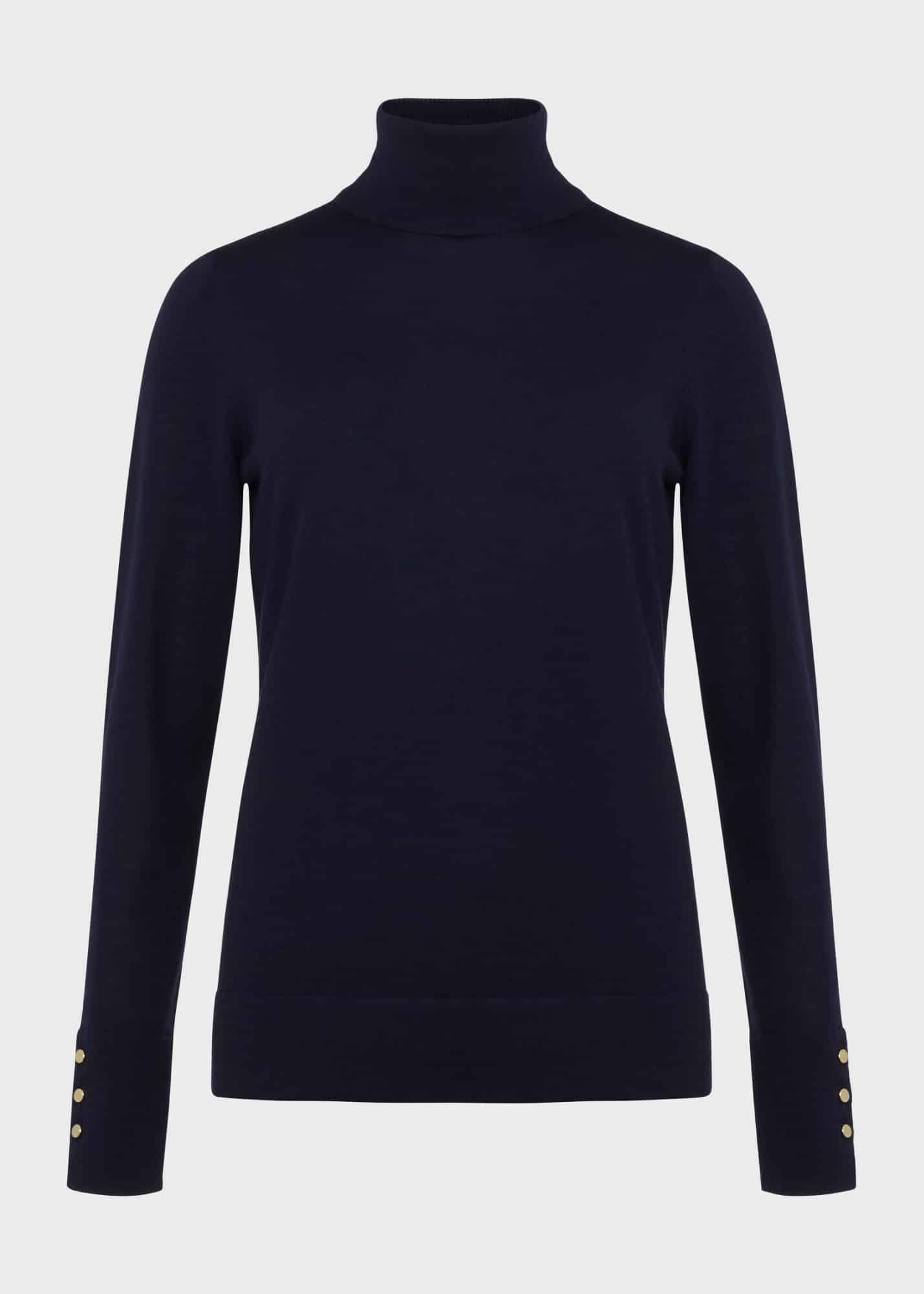 Lara Merino Wool Roll Neck Sweater, Navy, hi-res
