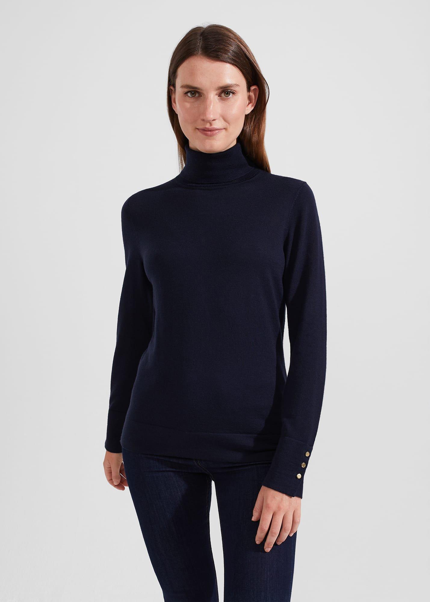 Lara Merino Wool Roll Neck Sweater, Navy, hi-res