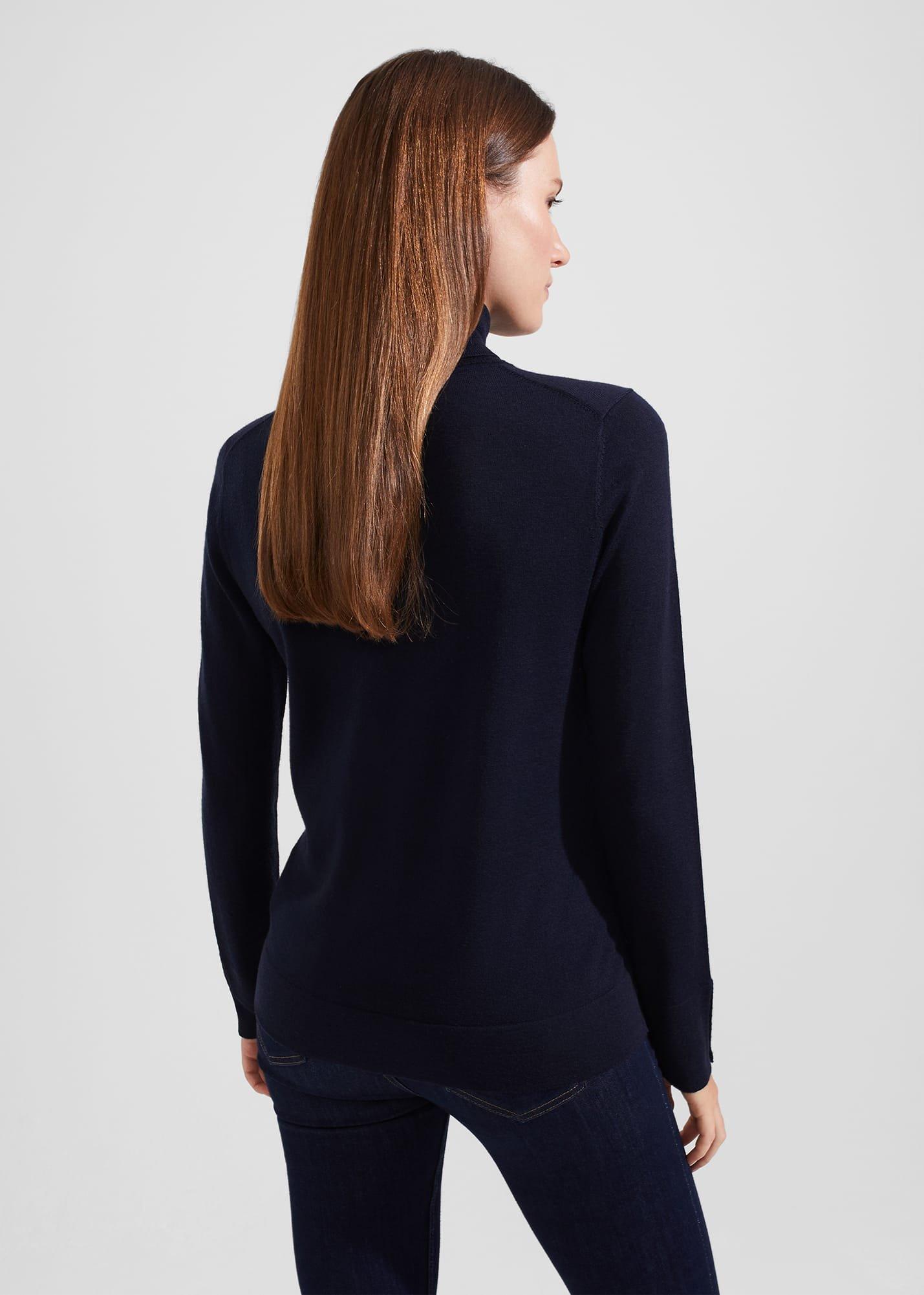 Lara Merino Wool Roll Neck Sweater, Navy, hi-res