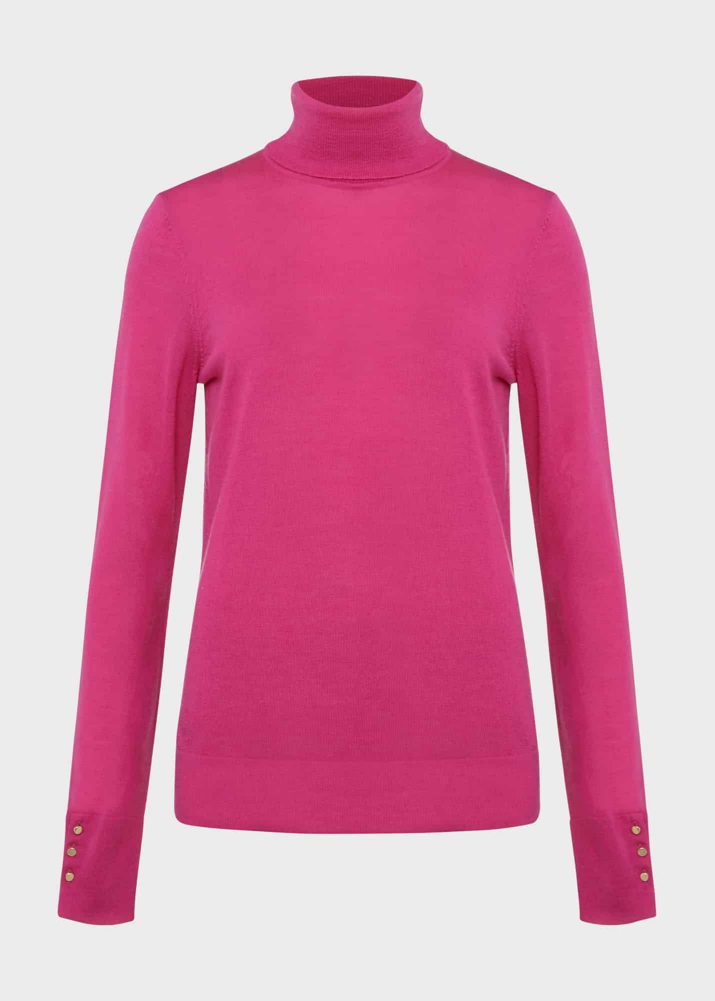 Lara Merino Wool Roll Neck Jumper, Pink, hi-res