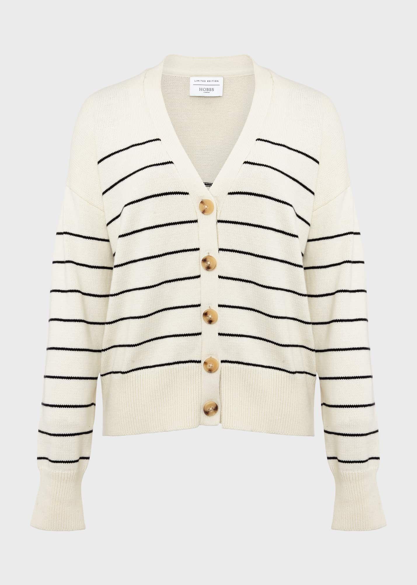 Carleton Cotton Cardigan, Ivory Black, hi-res