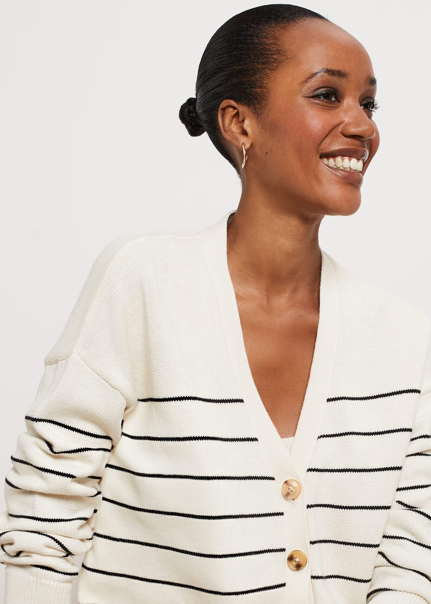 Carleton Cotton Cardigan, Ivory Black, hi-res