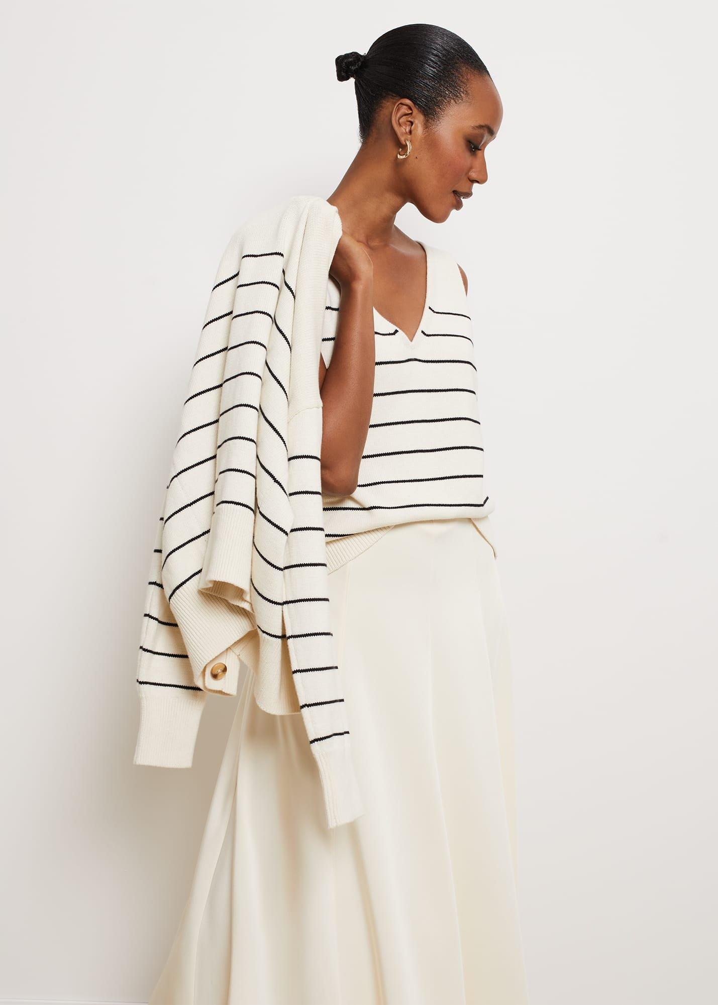 Carleton Cotton Cardigan, Ivory Black, hi-res