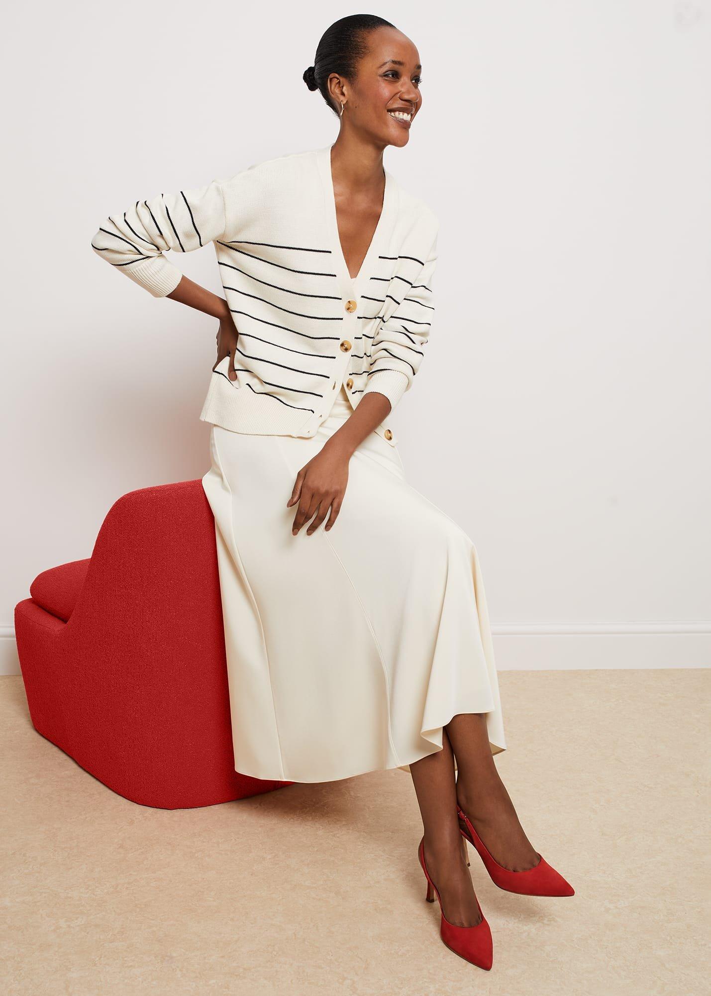 Carleton Cotton Cardigan, Ivory Black, hi-res