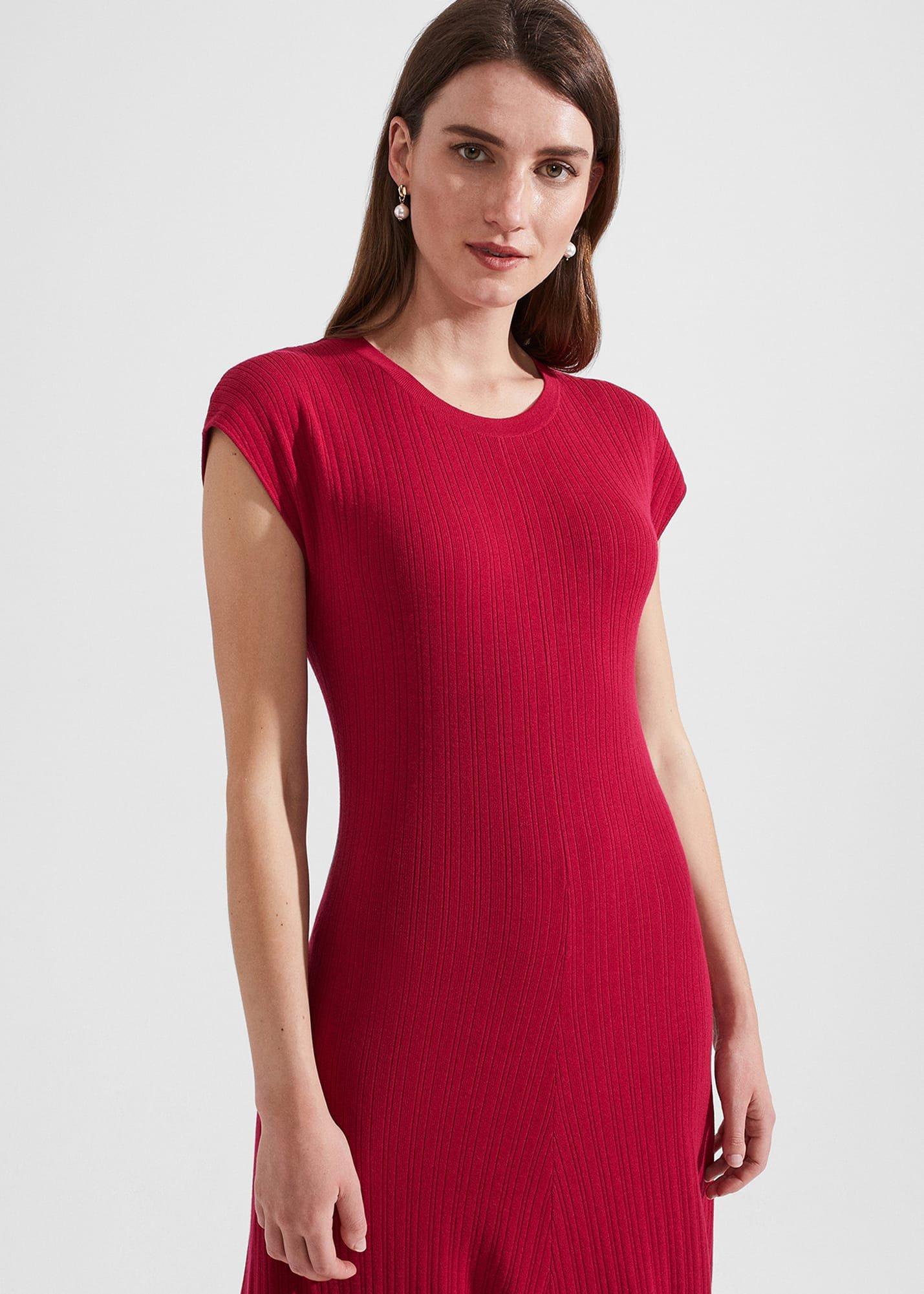 Reena Ribbed Knitted Dress, Berry Red, hi-res
