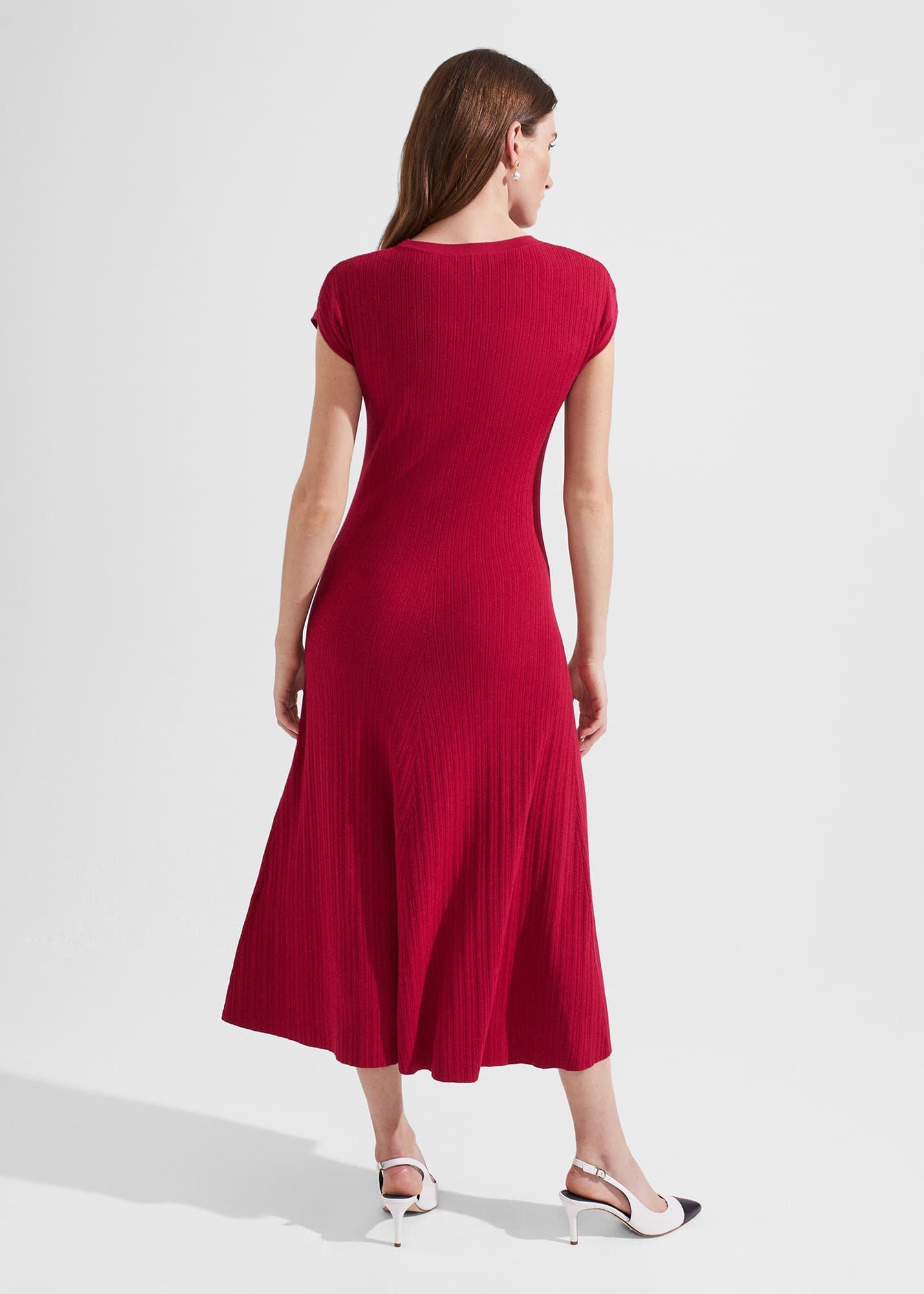 Reena Ribbed Knitted Dress, Berry Red, hi-res