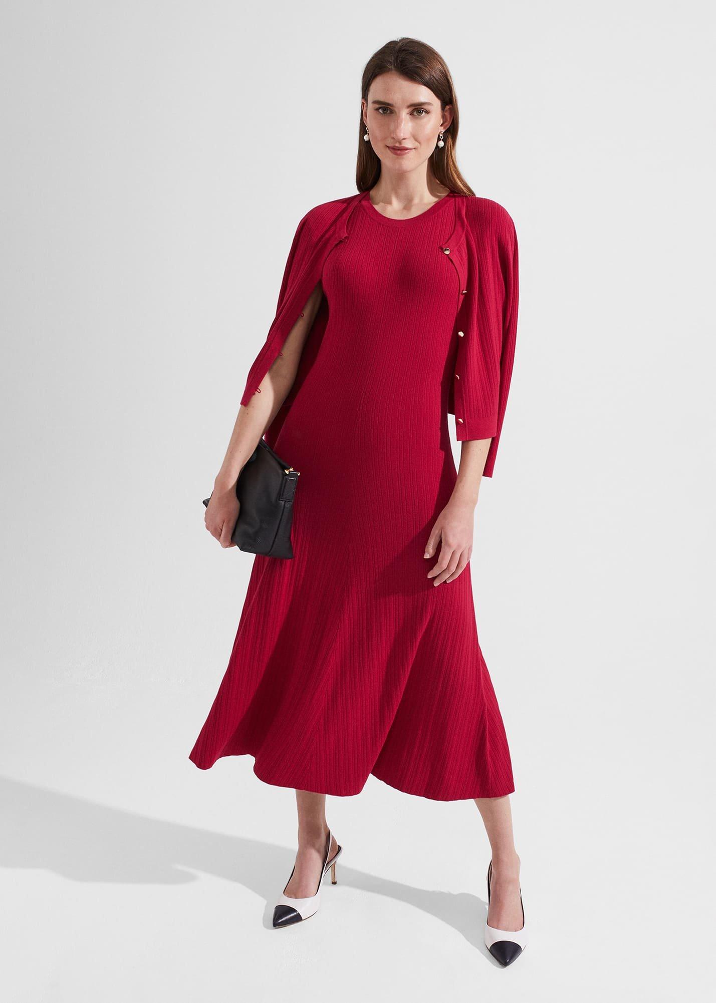 Reena Ribbed Knitted Dress, Berry Red, hi-res