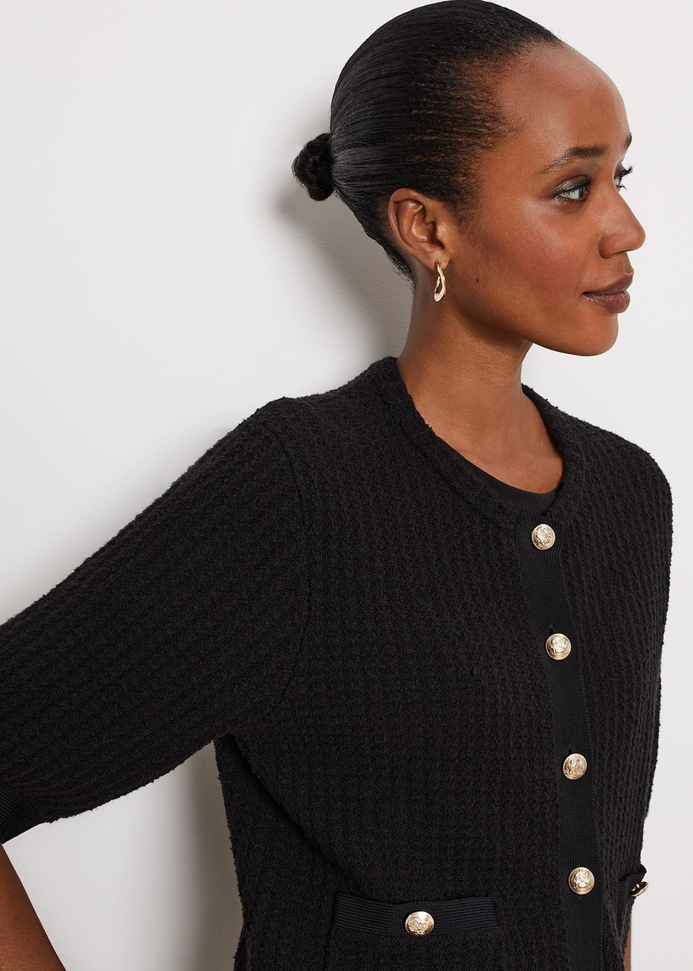 Ainsley Cotton Blend Knit Jacket, Black, hi-res
