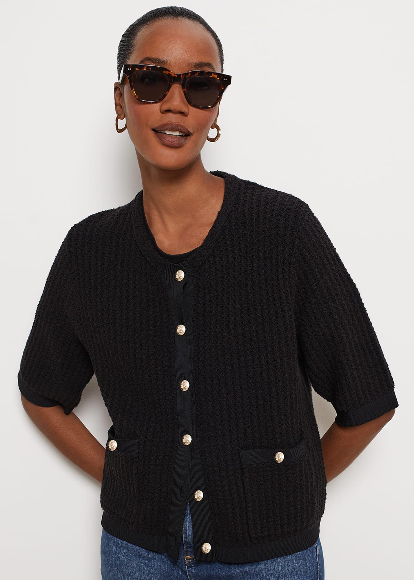 Ainsley Cotton Blend Knit Jacket, Black, hi-res