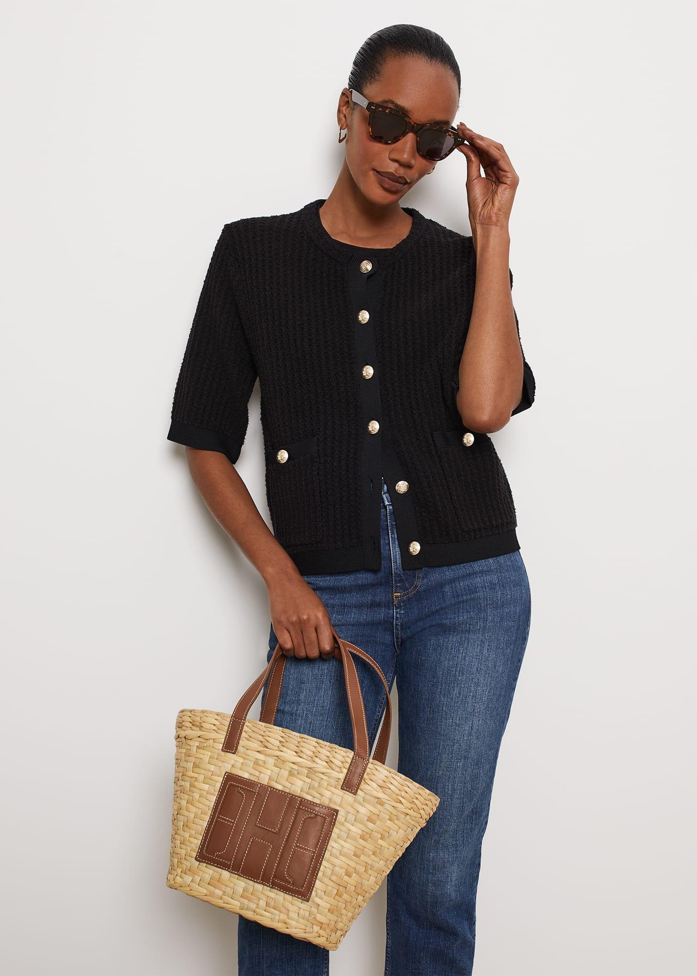 Ainsley Cotton Blend Knit Jacket, Black, hi-res