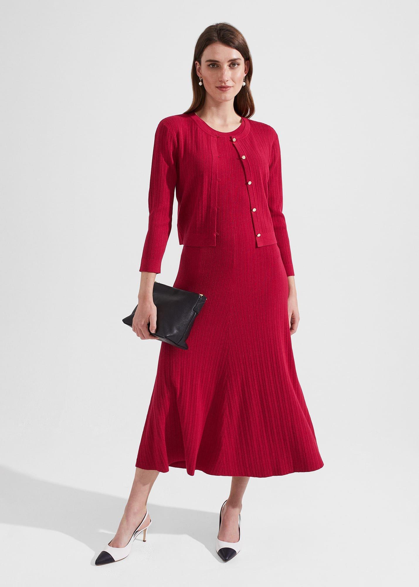 Reena Ribbed Knitted Cardigan, Berry Red, hi-res