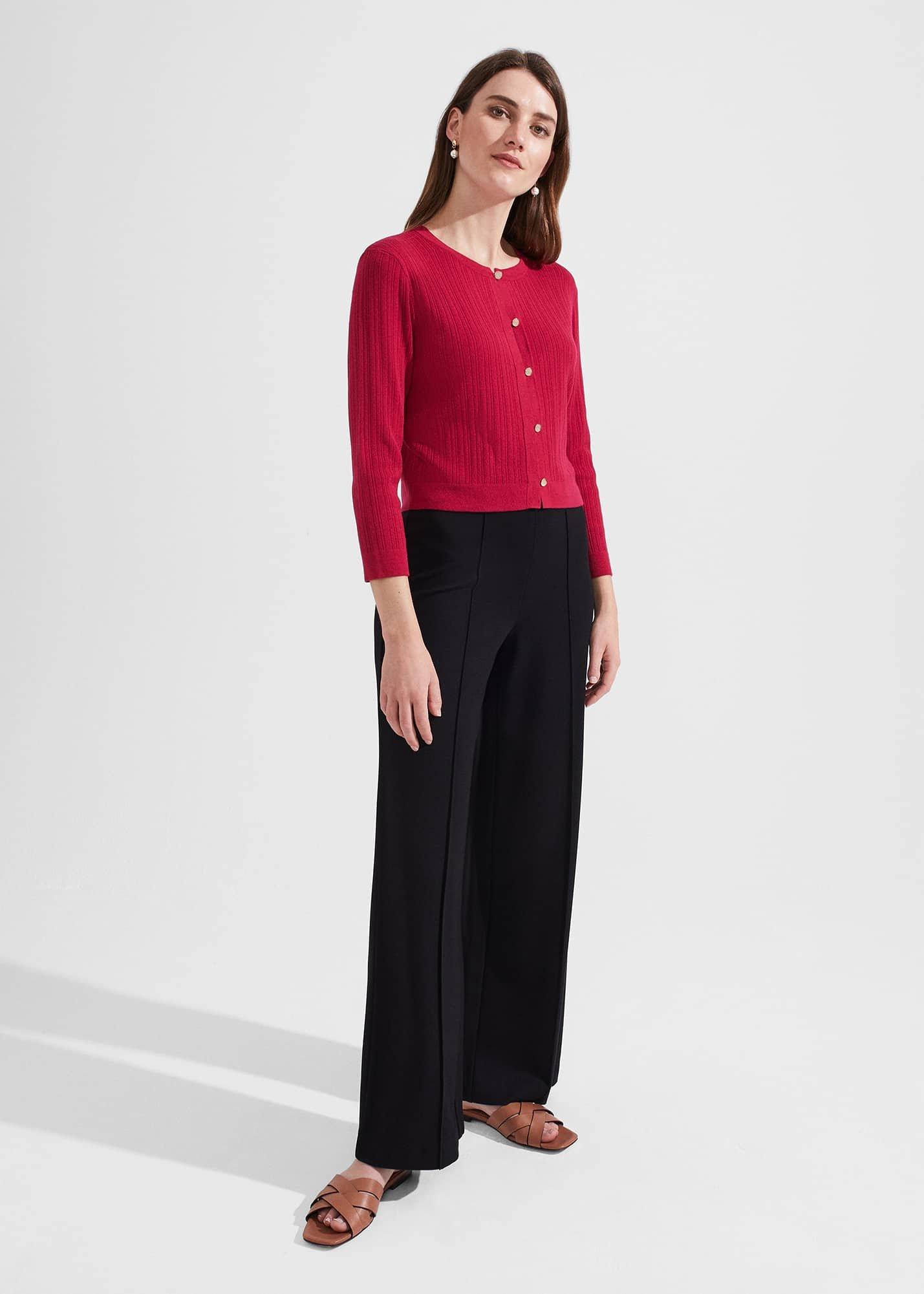 Reena Ribbed Knitted Cardigan, Berry Red, hi-res