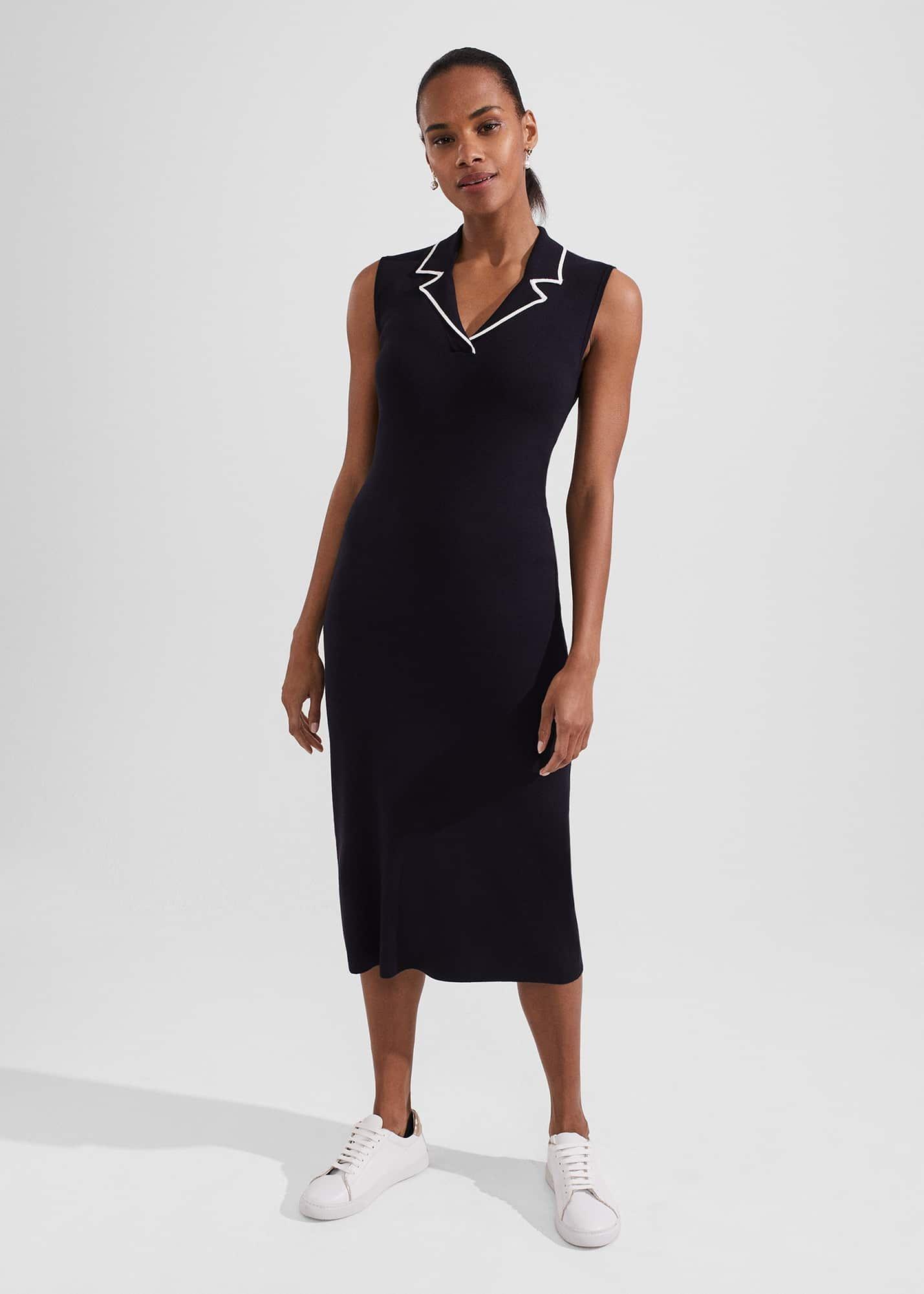Payton Knitted Dress, Navy Ivory, hi-res