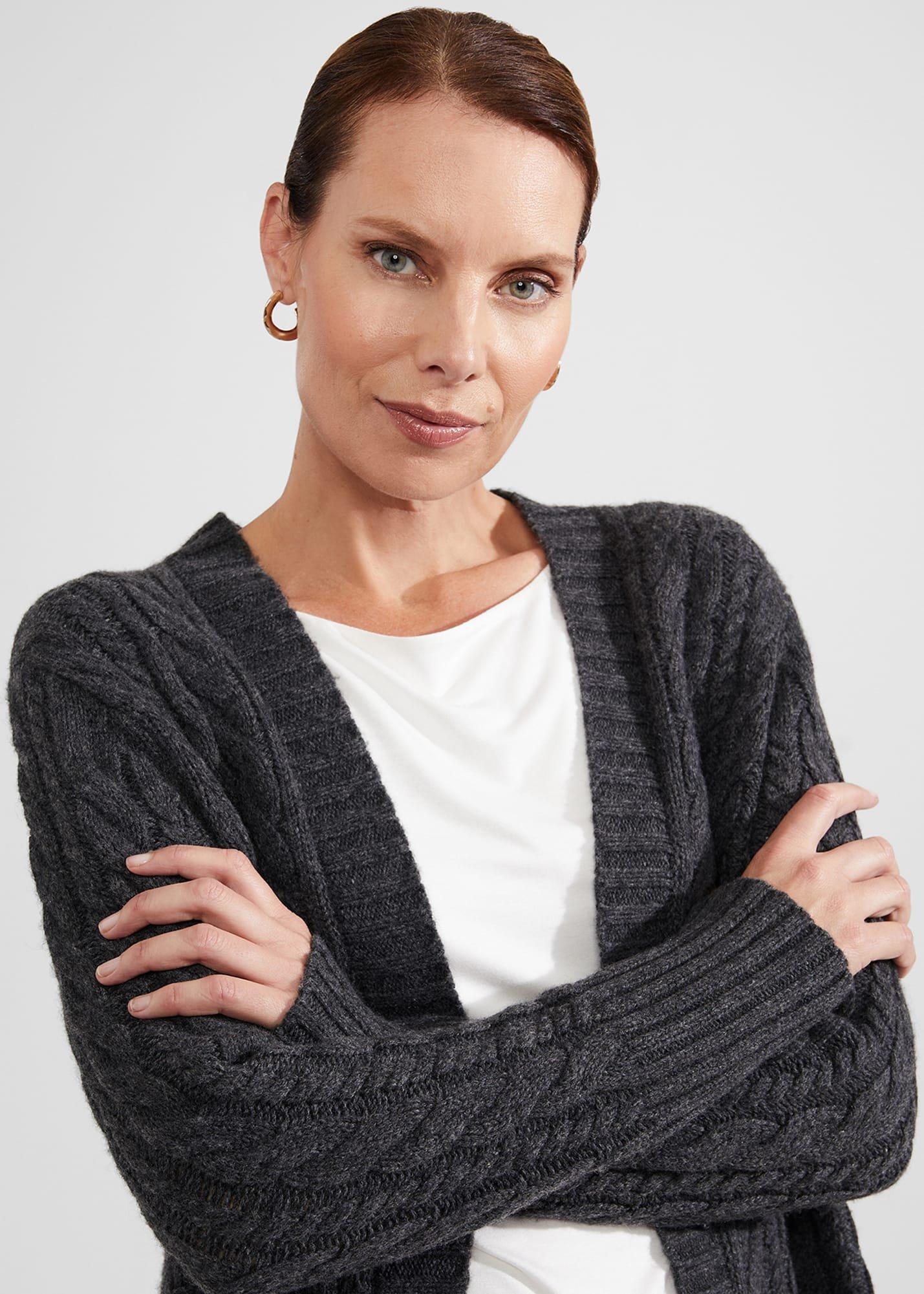 Axelle Cable Cardigan With Alpaca, Charcoal, hi-res