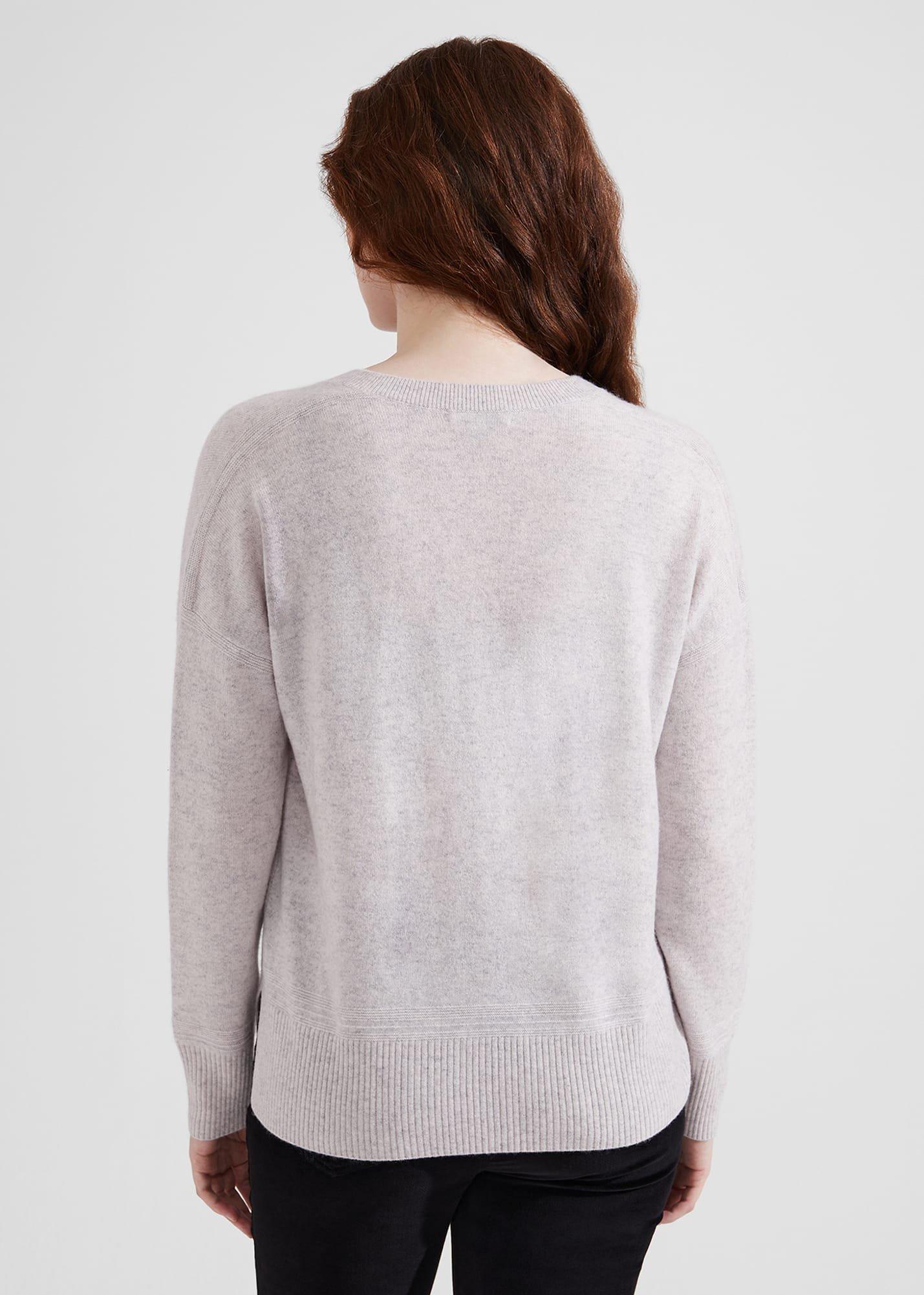 Jessa V Neck Cashmere Jumper, Pale Grey Marl, hi-res