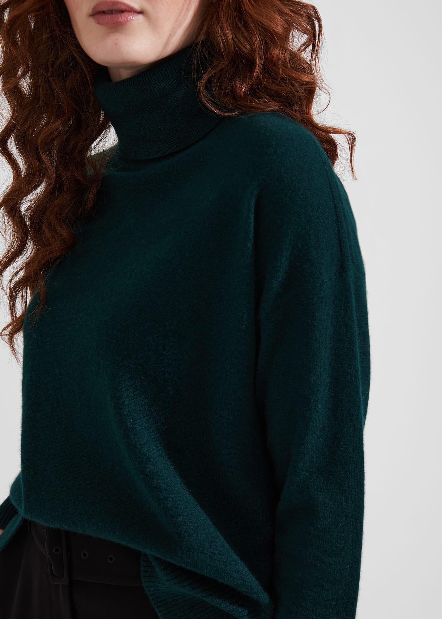Delora Cashmere Roll Neck Jumper, Hawthorn Green, hi-res