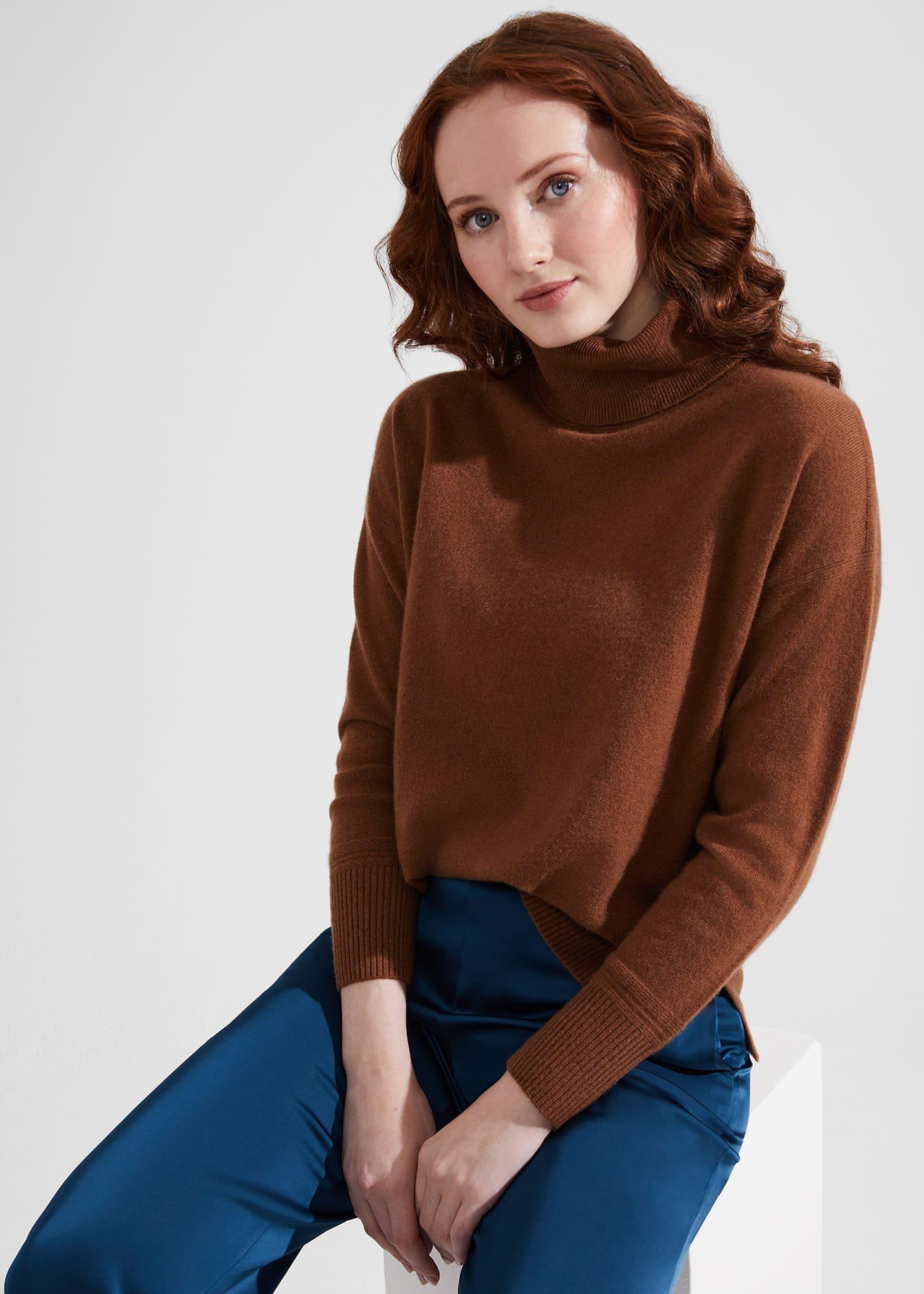 Delora Cashmere Roll Neck Sweater, Hobbs Vicuna, hi-res