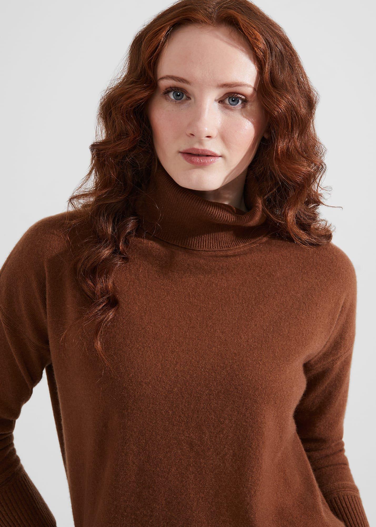 Delora Cashmere Roll Neck Sweater, Hobbs Vicuna, hi-res