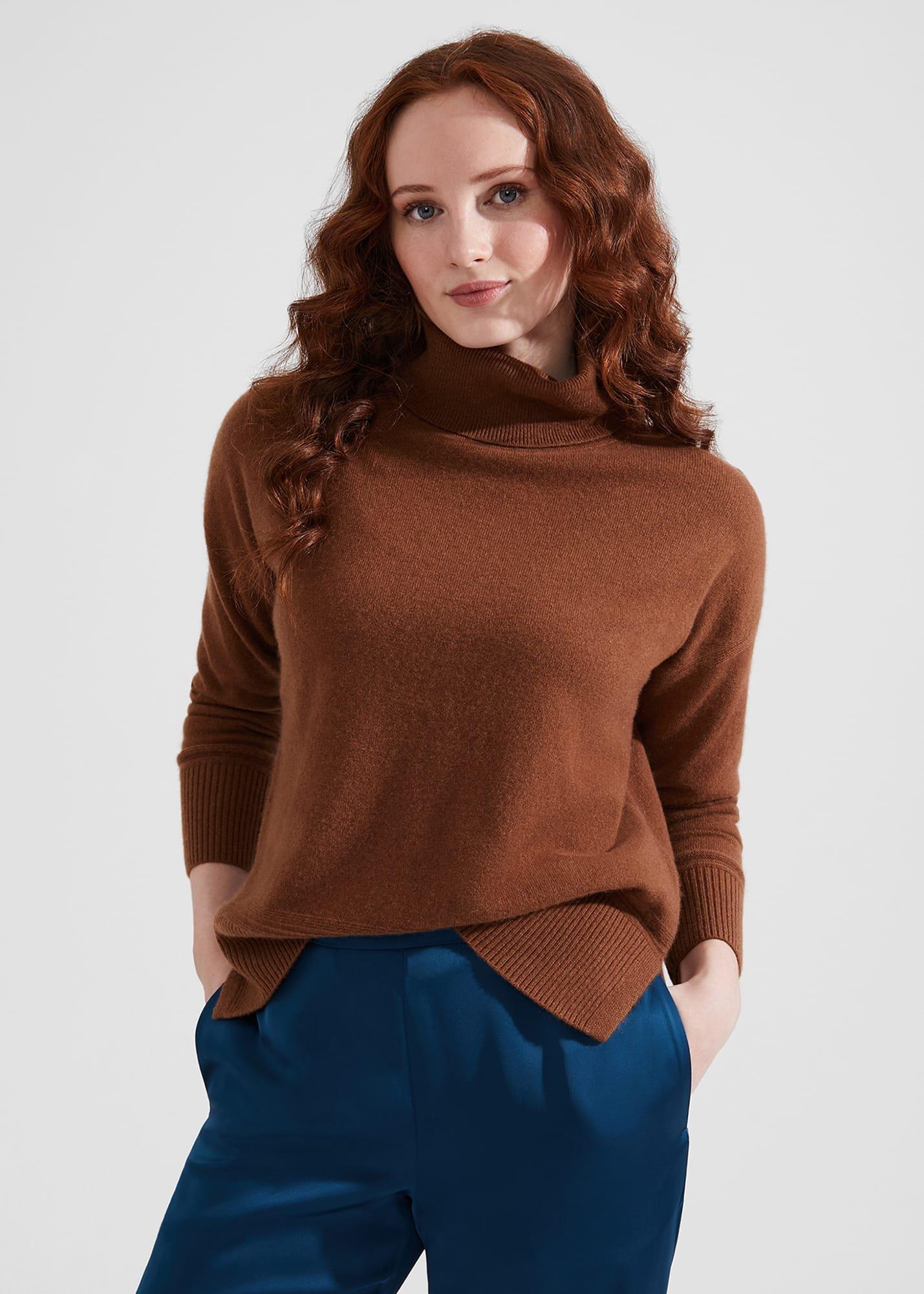 Delora Cashmere Roll Neck Sweater, Hobbs Vicuna, hi-res