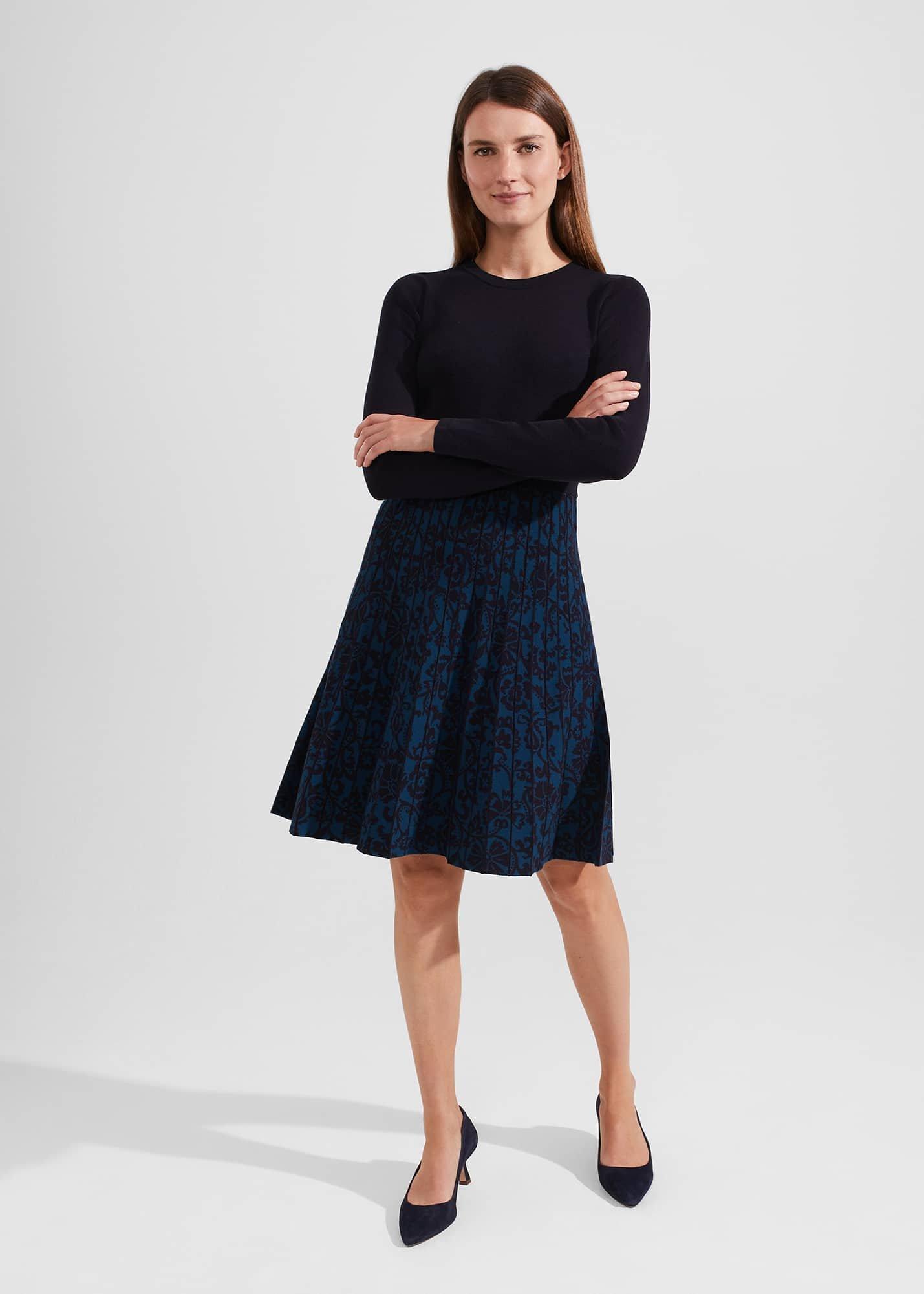 Gill Knitted Dress, Hobbs Navy Blue, hi-res