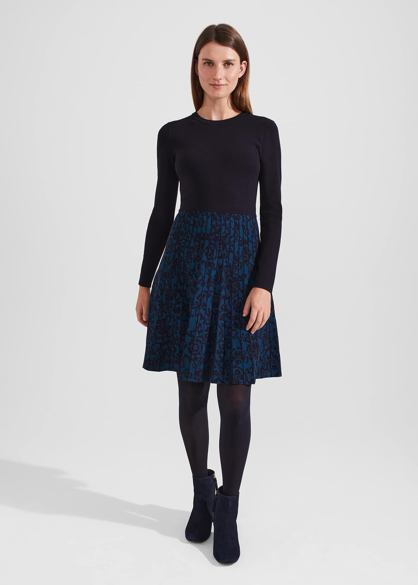 Gill Knitted Dress, Hobbs Navy Blue, hi-res