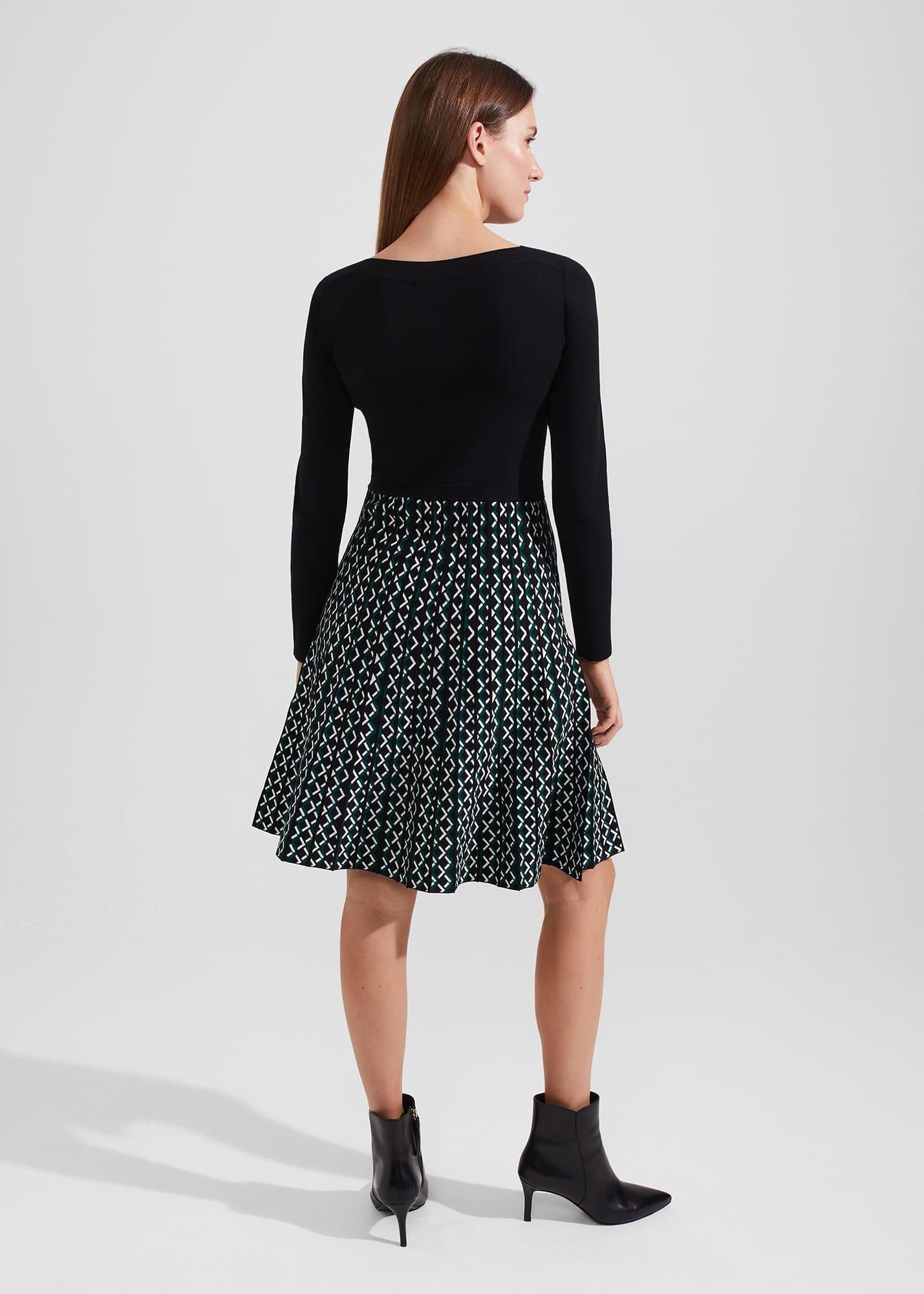 Elena Knitted Dress, Black Green, hi-res