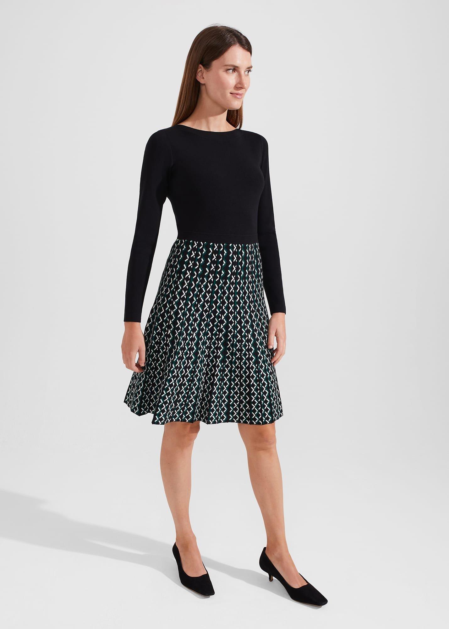 Elena Knitted Dress, Black Green, hi-res