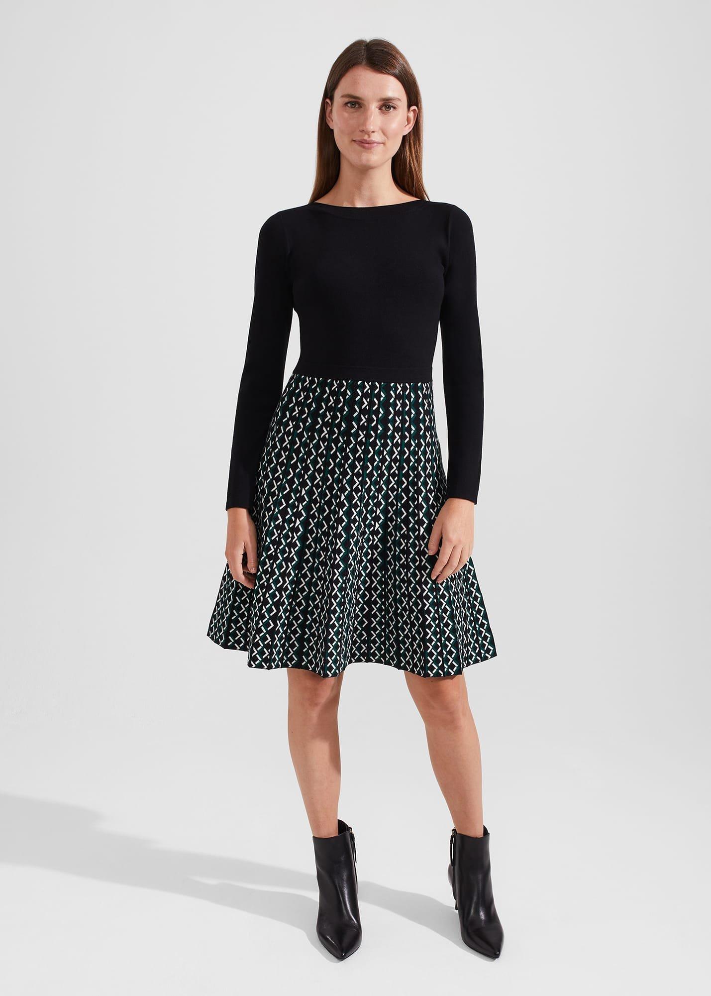 Petite Elena Knitted Dress, Black Green, hi-res