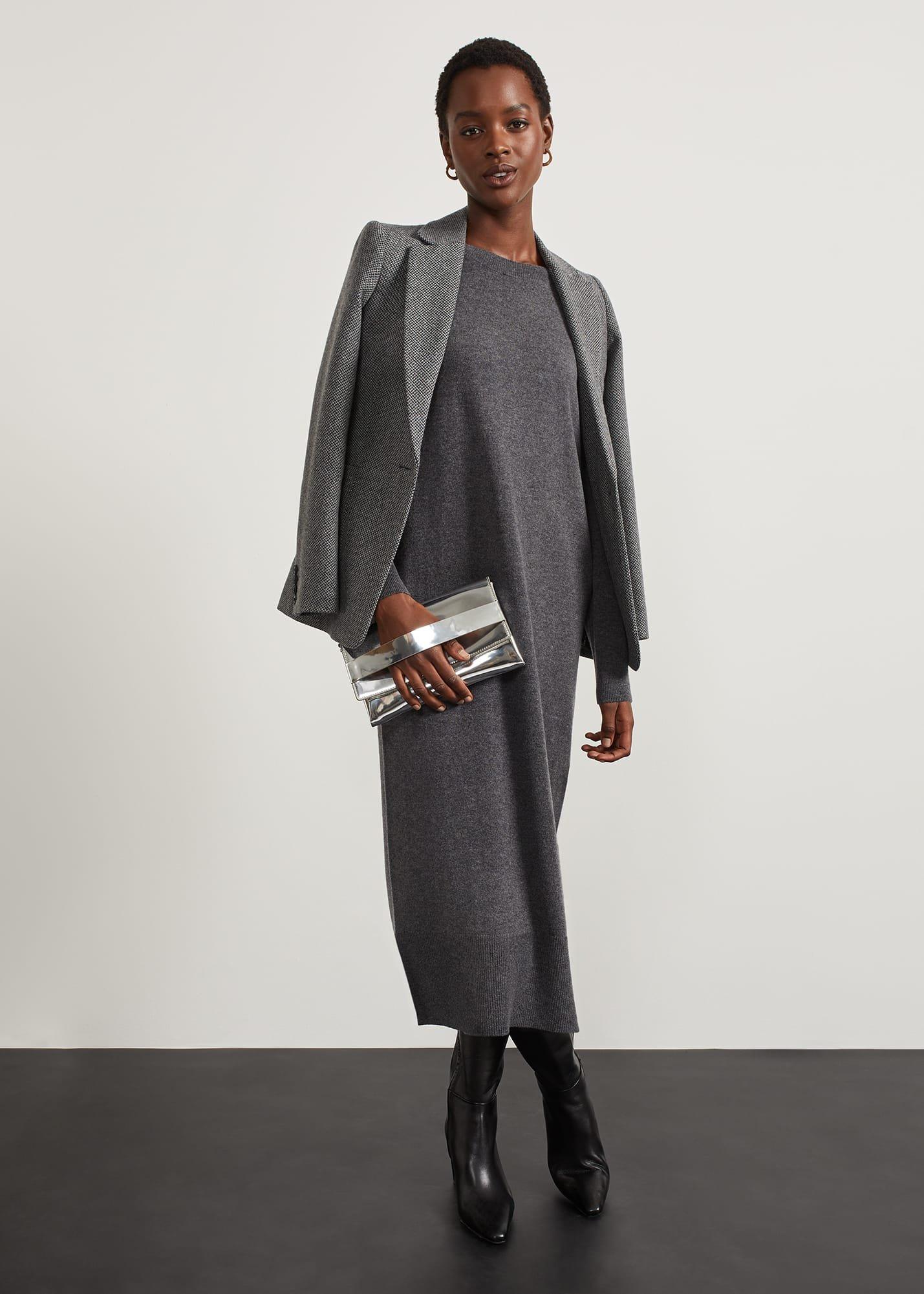 Geneva Knitted Dress With Cashmere, Dark Grey Marl, hi-res